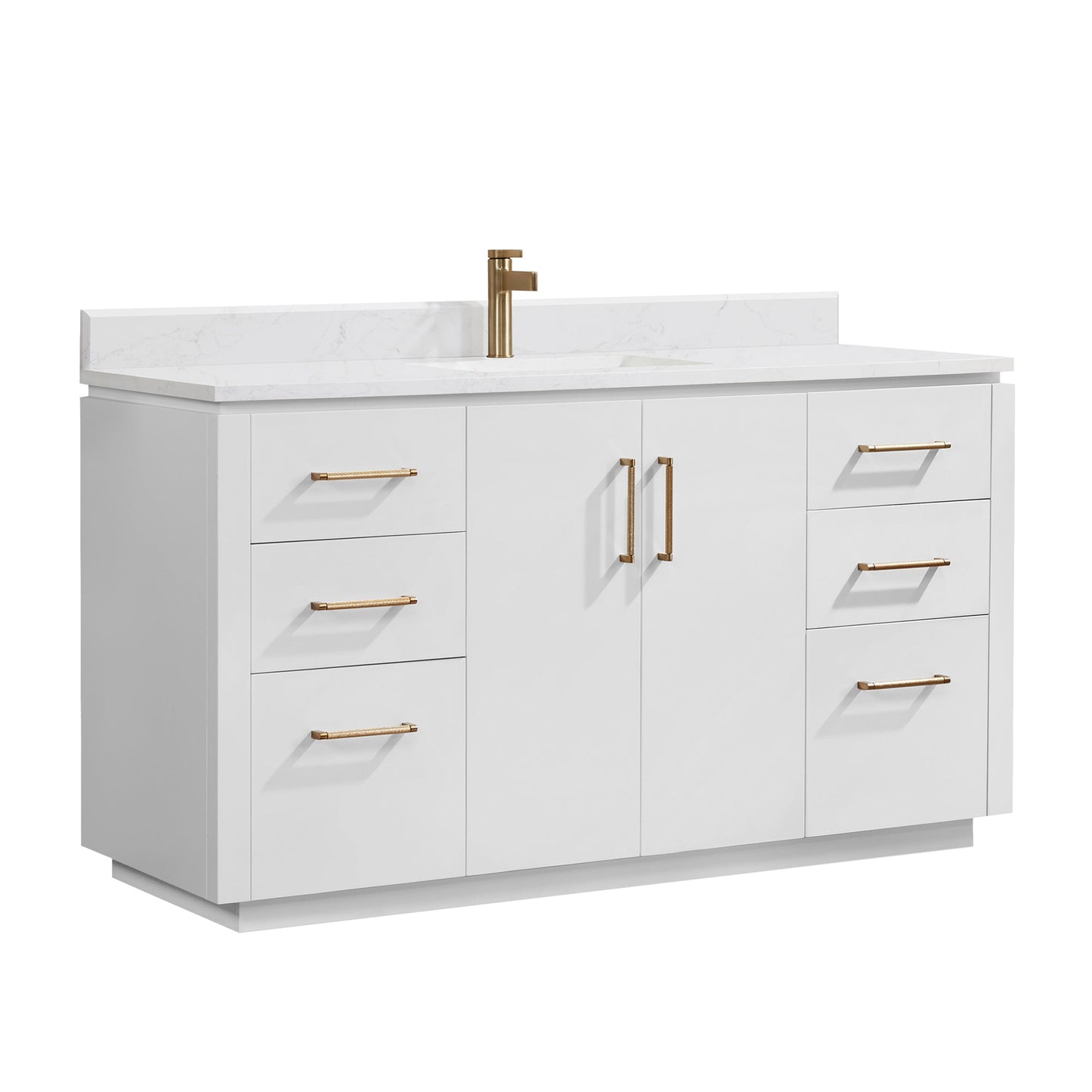San 60" Free-standing Single Bath Vanity in White with White Grain Composite Stone Top