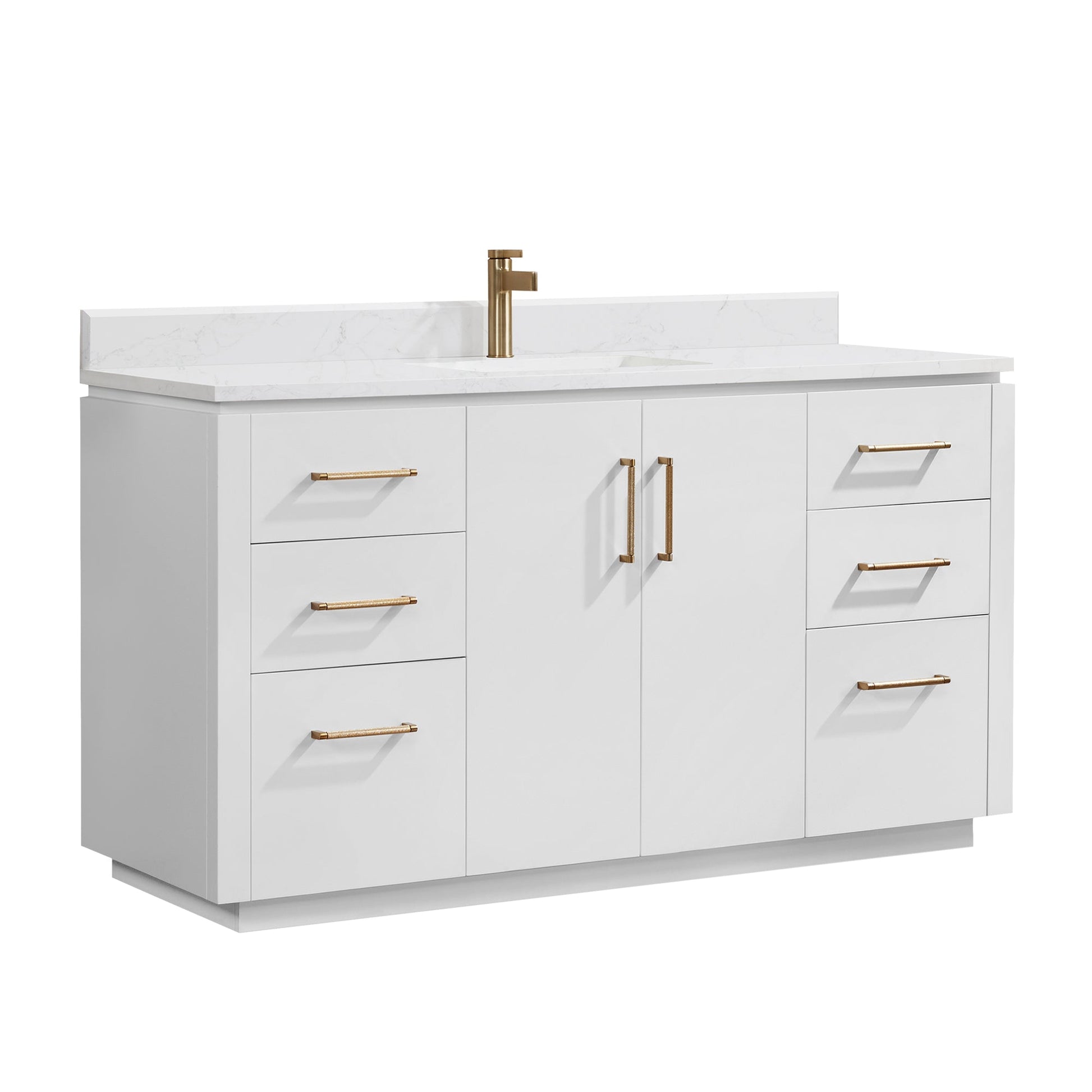 San 60" Free-standing Single Bath Vanity in White with White Grain Composite Stone Top