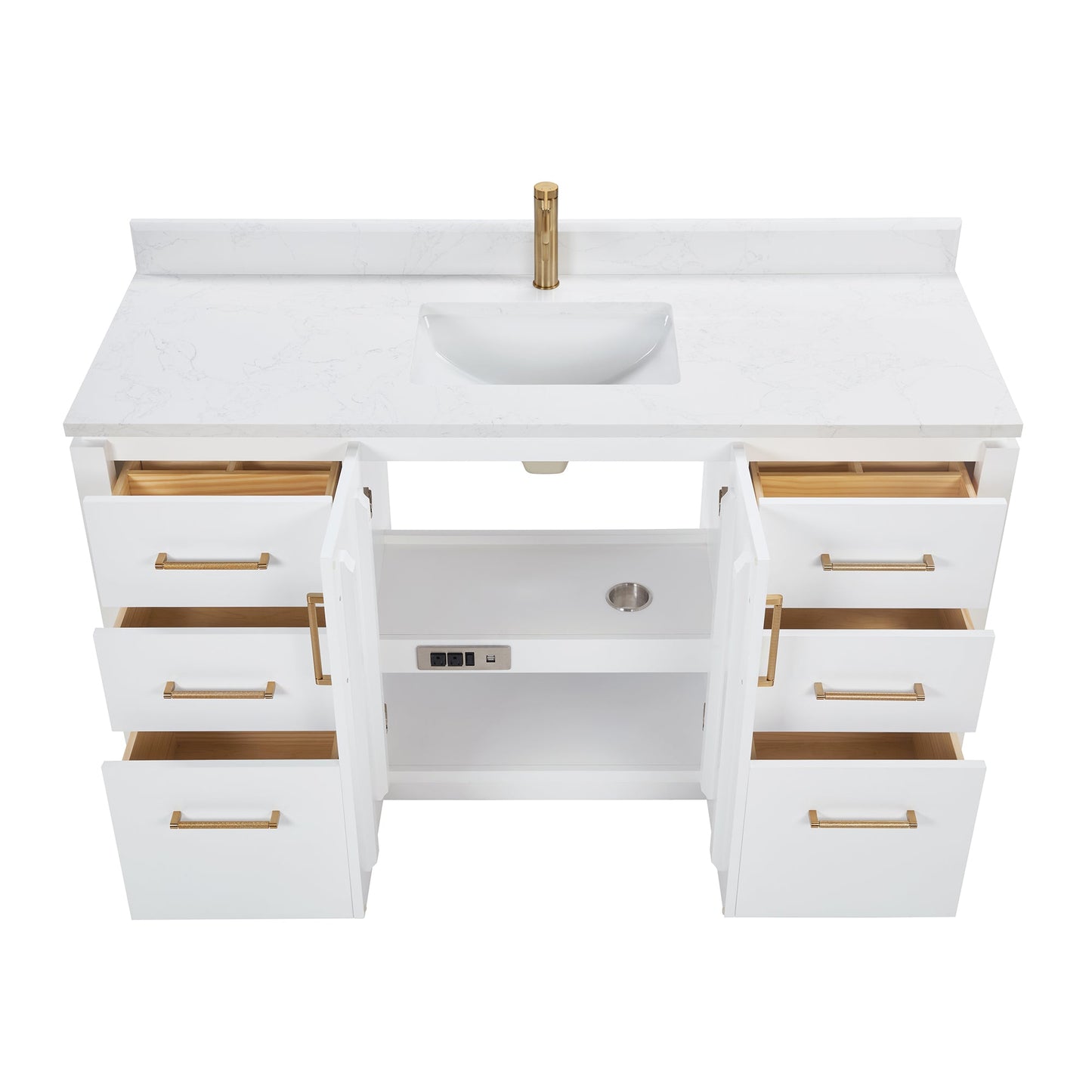San 60" Free-standing Single Bath Vanity in White with White Grain Composite Stone Top