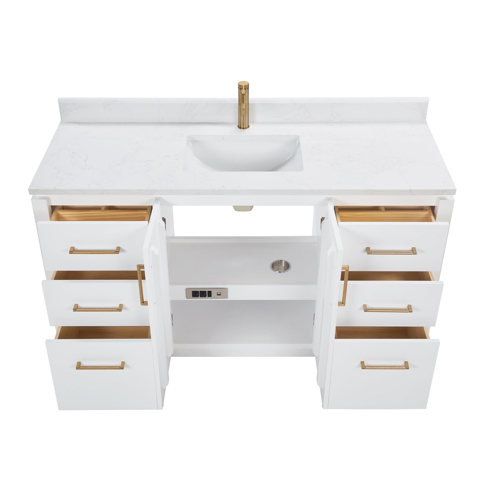 San 60" Free-standing Single Bath Vanity in White with White Grain Composite Stone Top