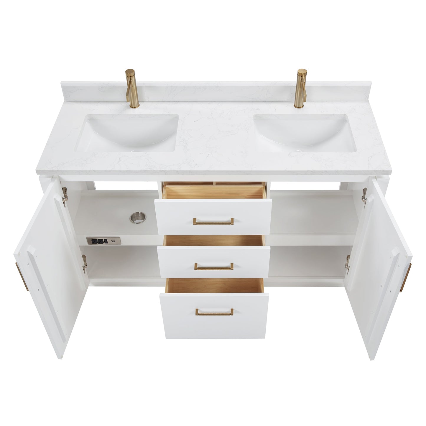 San 60M" Free-standing Double Bath Vanity in White with White Grain Composite Stone Top