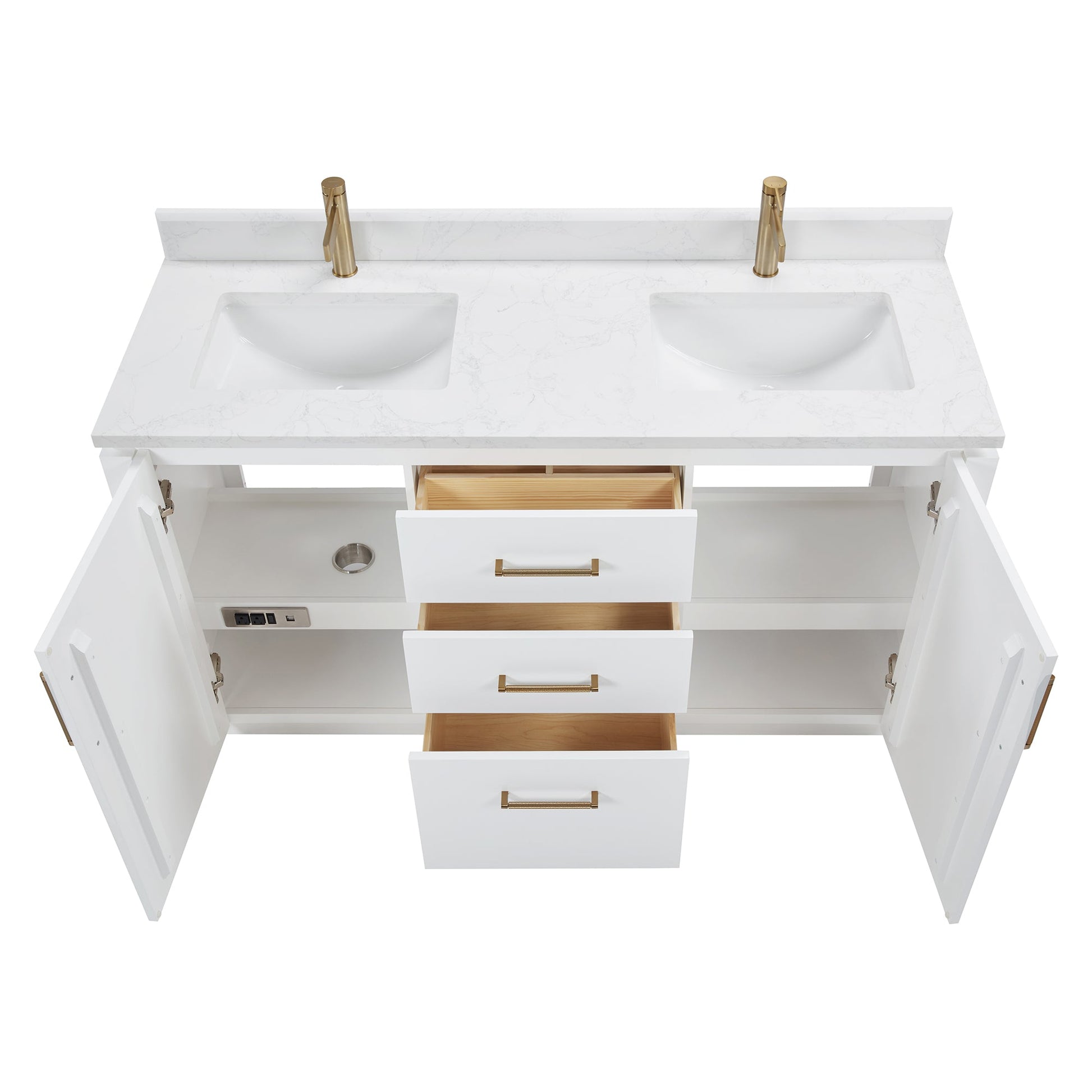 San 60M" Free-standing Double Bath Vanity in White with White Grain Composite Stone Top