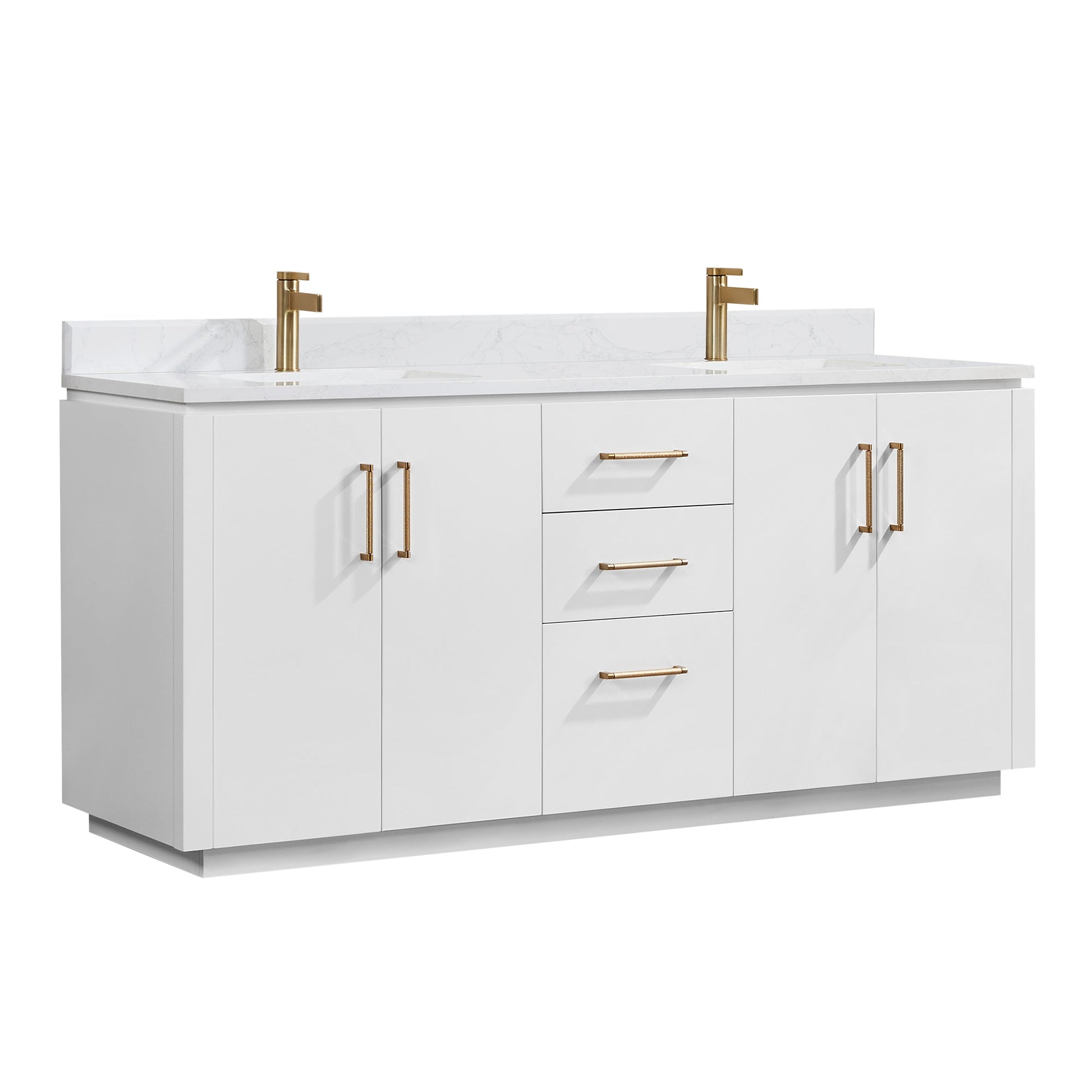 San 72" Free-standing Double Bath Vanity in White with White Grain Composite Stone Top