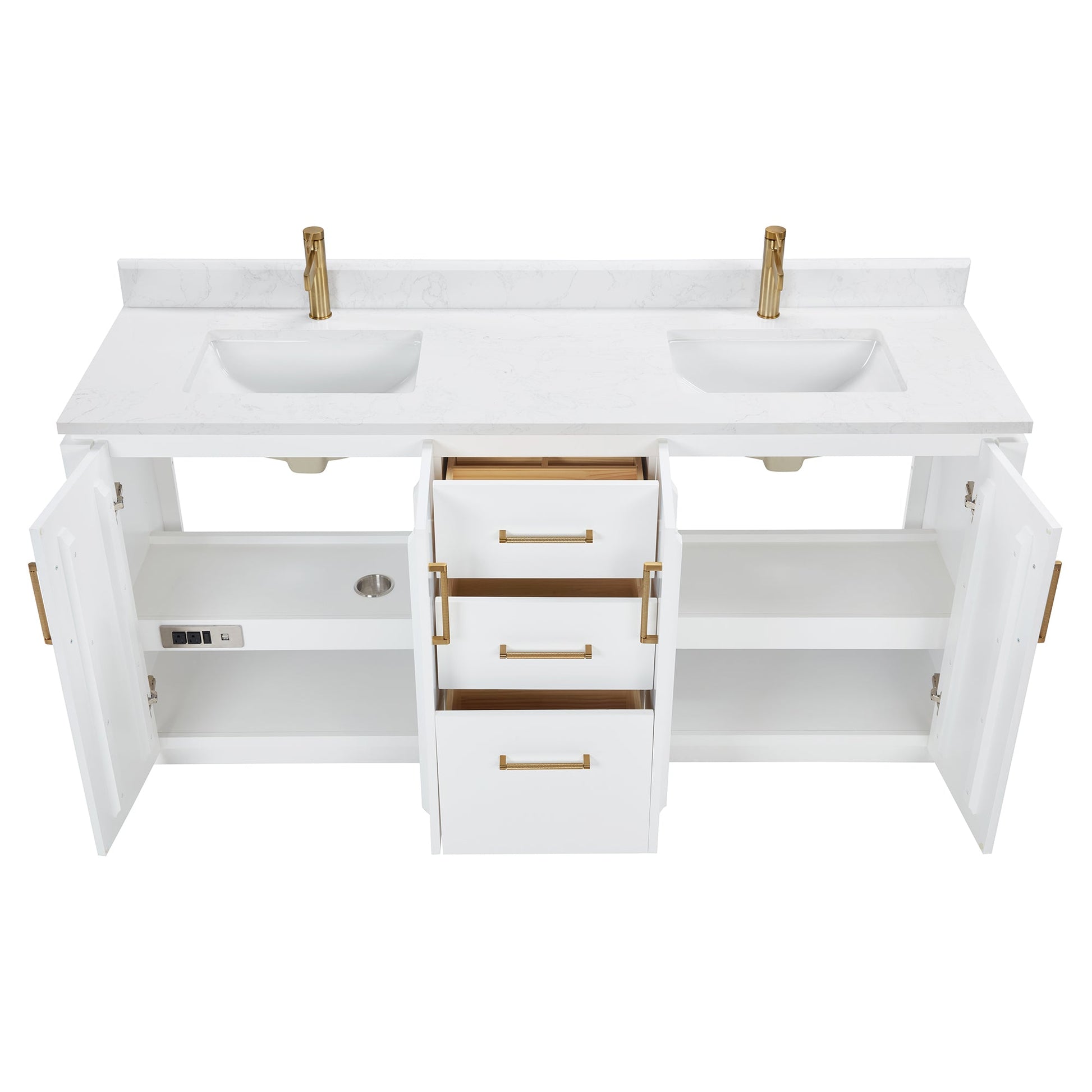 San 72" Free-standing Double Bath Vanity in White with White Grain Composite Stone Top