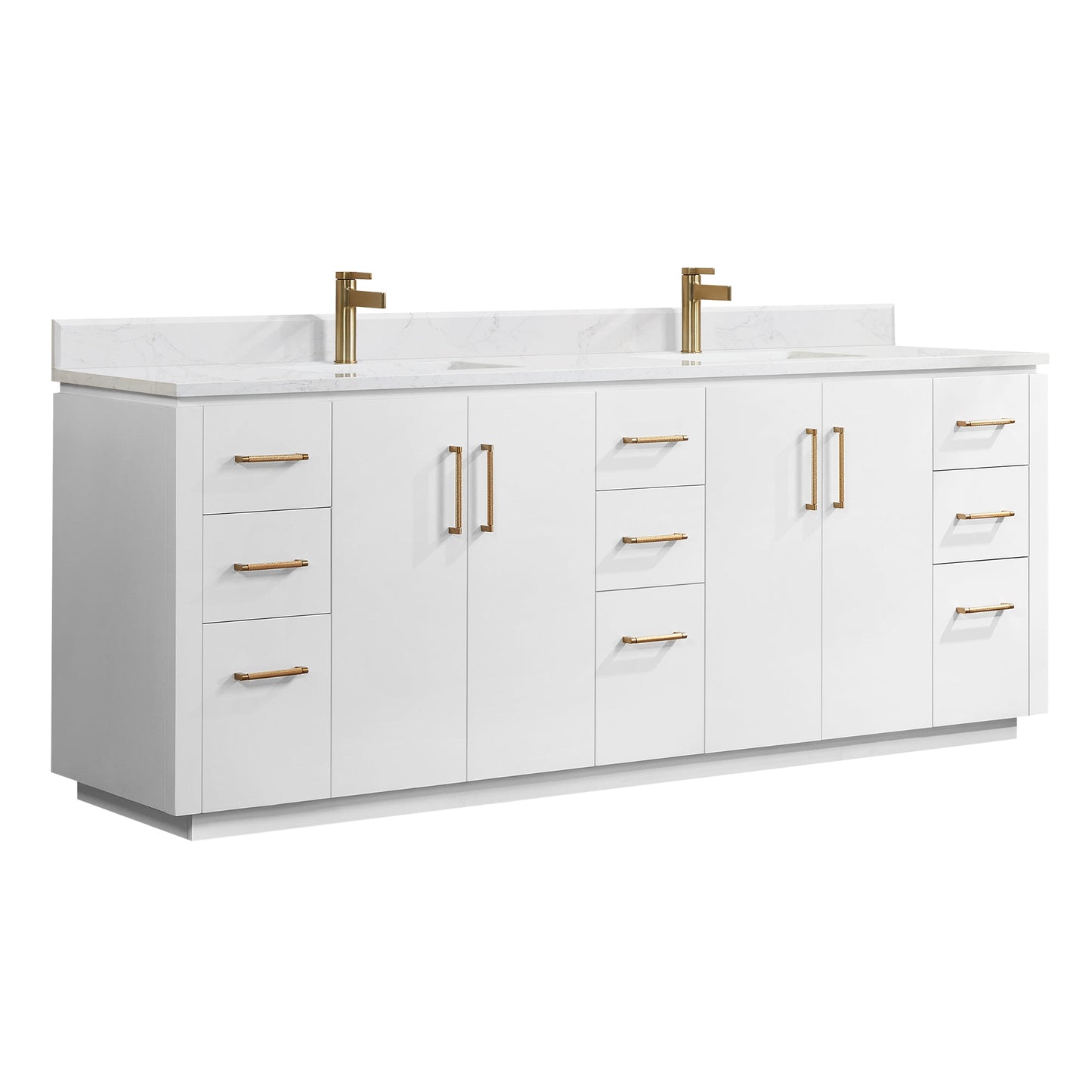 San 84" Free-standing Double Bath Vanity in White with White Grain Composite Stone Top