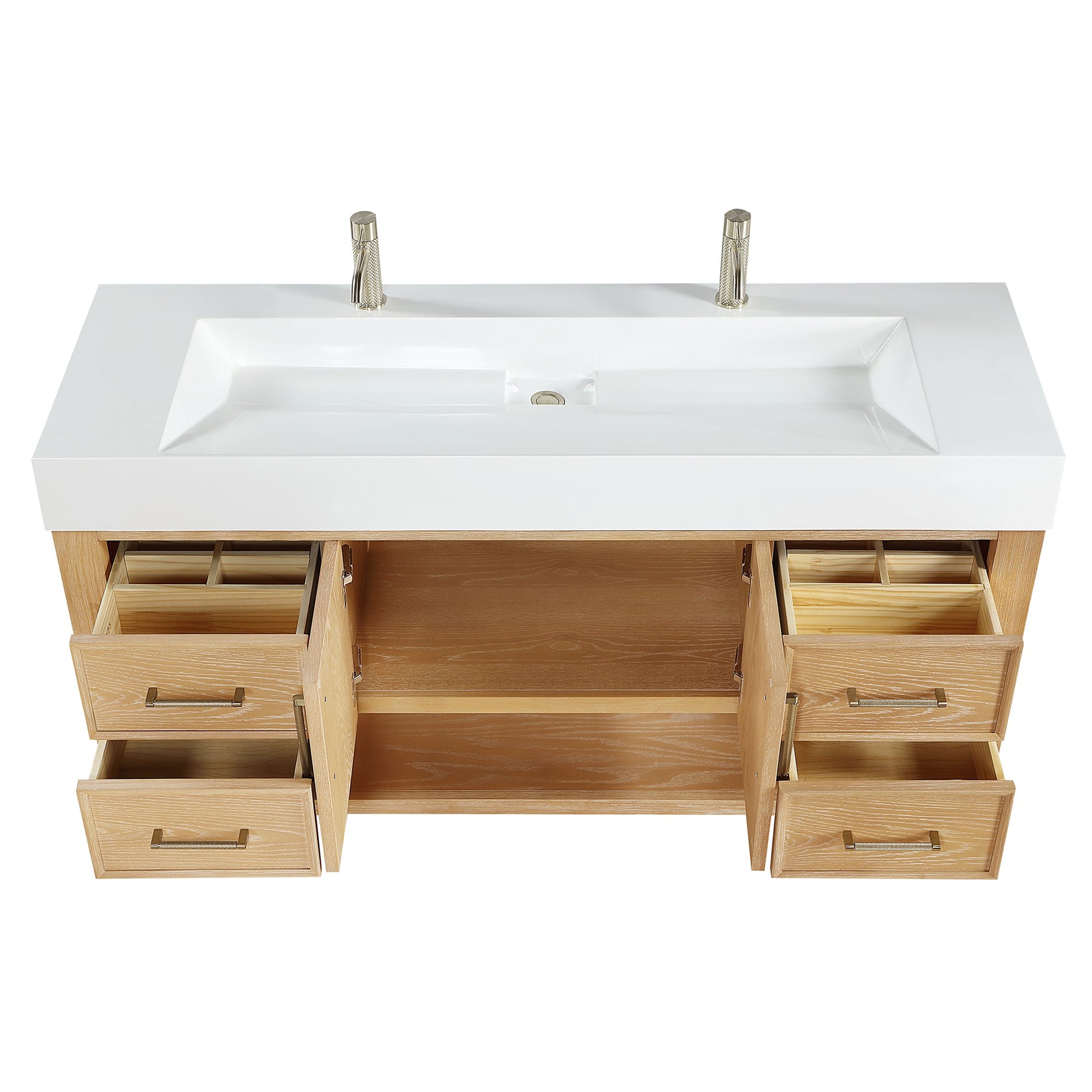 Vera 60" Free-standing Single Bath Vanity in Washed Ash Grey with White Integrated Stone Sink Top