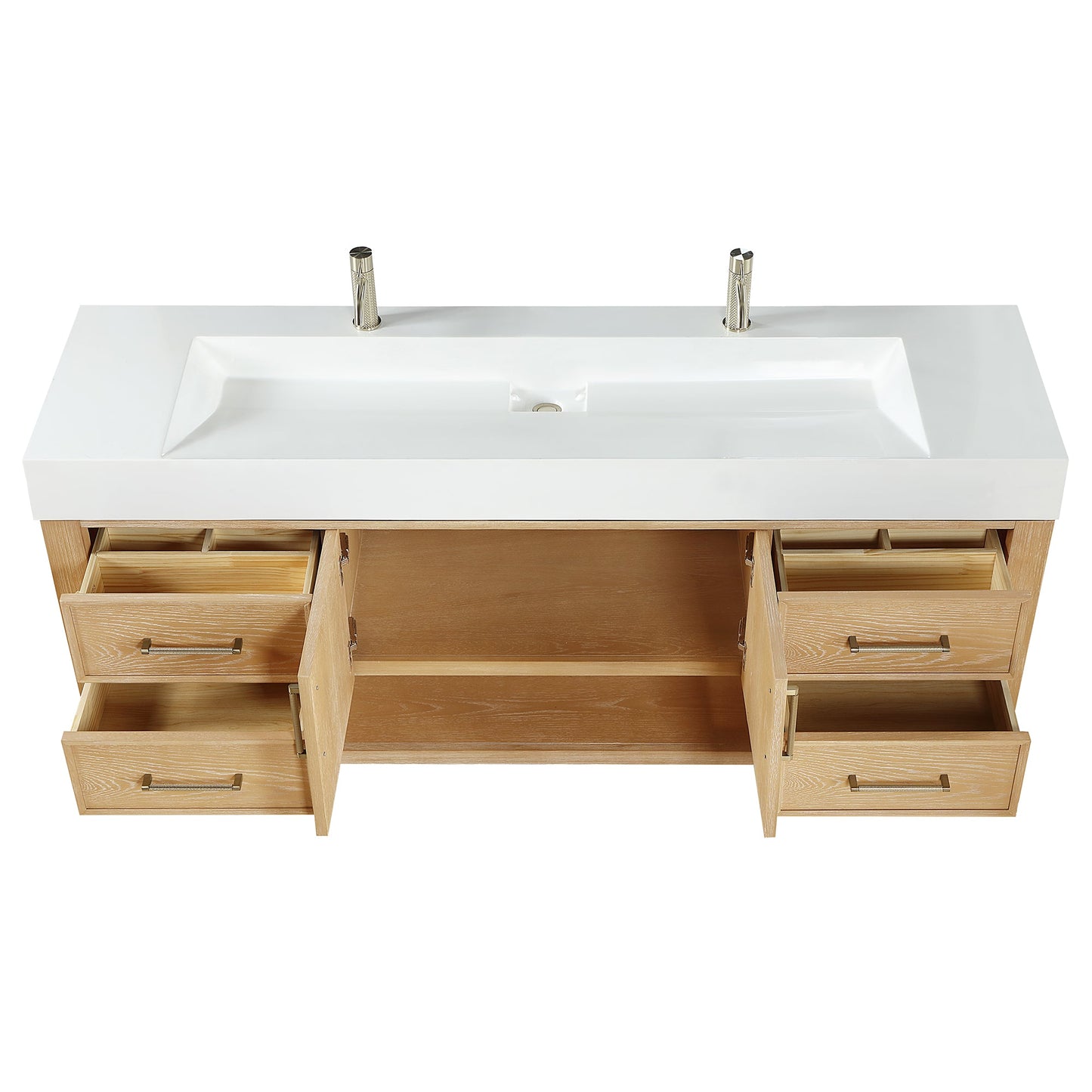 Vera 72" Free-standing Single Bath Vanity in Washed Ash Grey with White Integrated Stone Sink Top