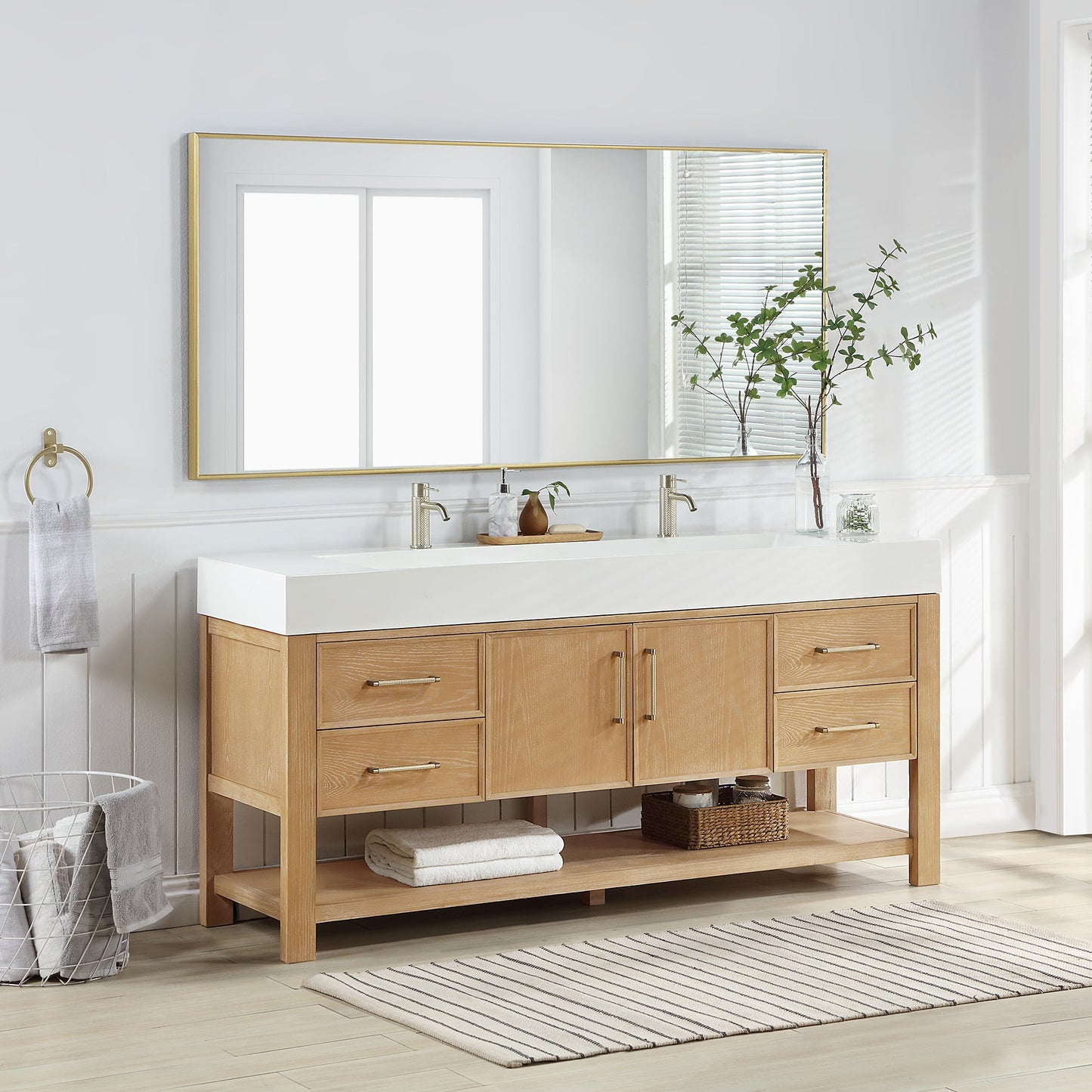 Vera 72" Free-standing Single Bath Vanity in Washed Ash Grey with White Integrated Stone Sink Top