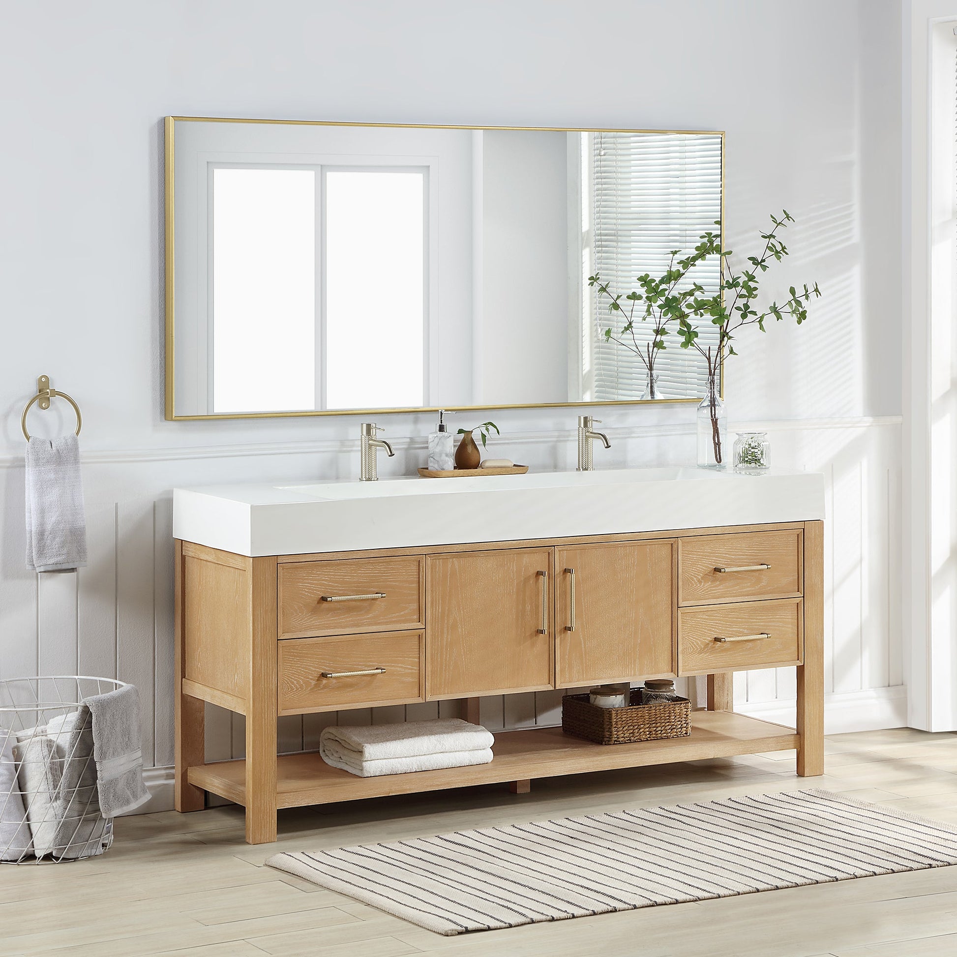 Vera 72" Free-standing Single Bath Vanity in Washed Ash Grey with White Integrated Stone Sink Top