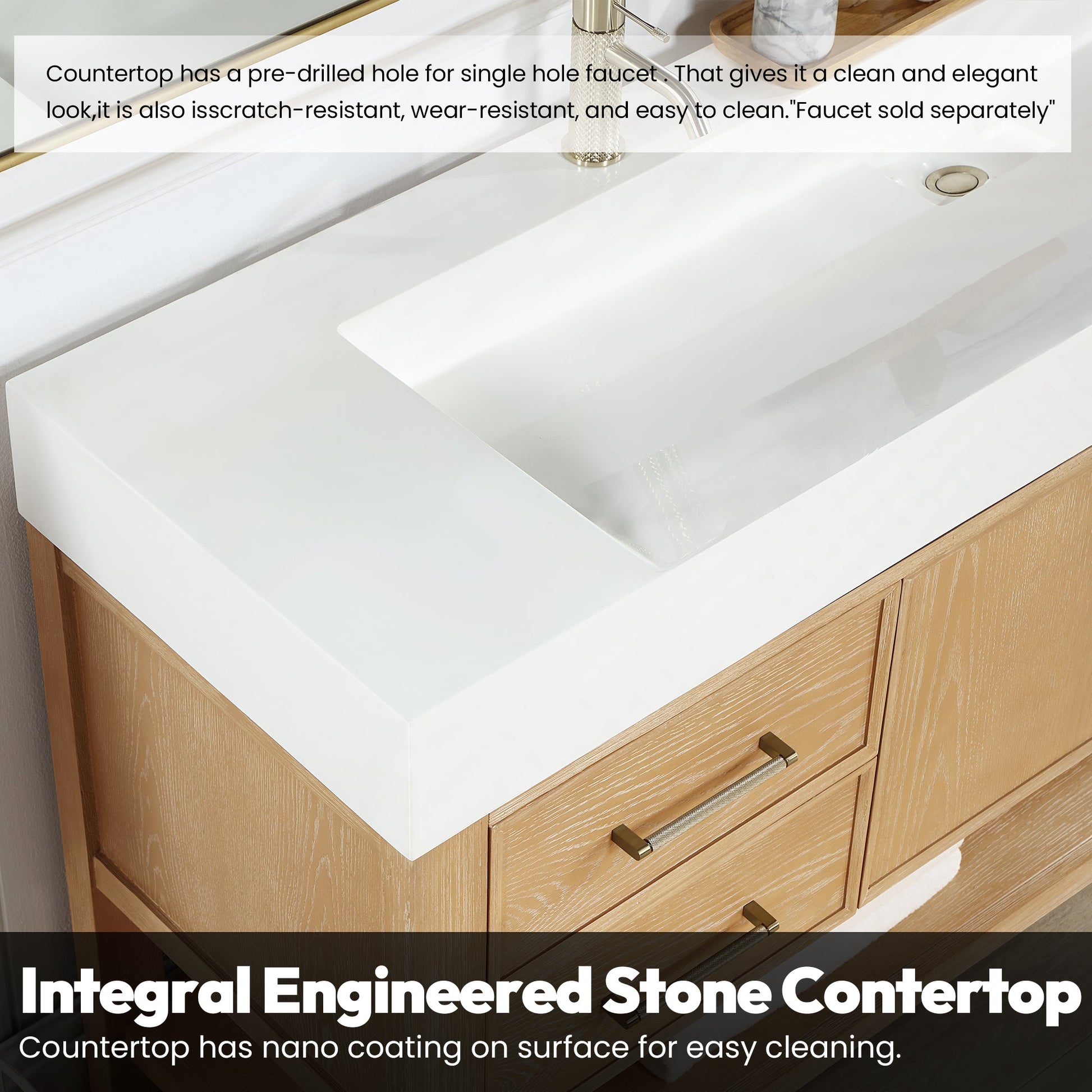 Vera 72" Free-standing Single Bath Vanity in Washed Ash Grey with White Integrated Stone Sink Top