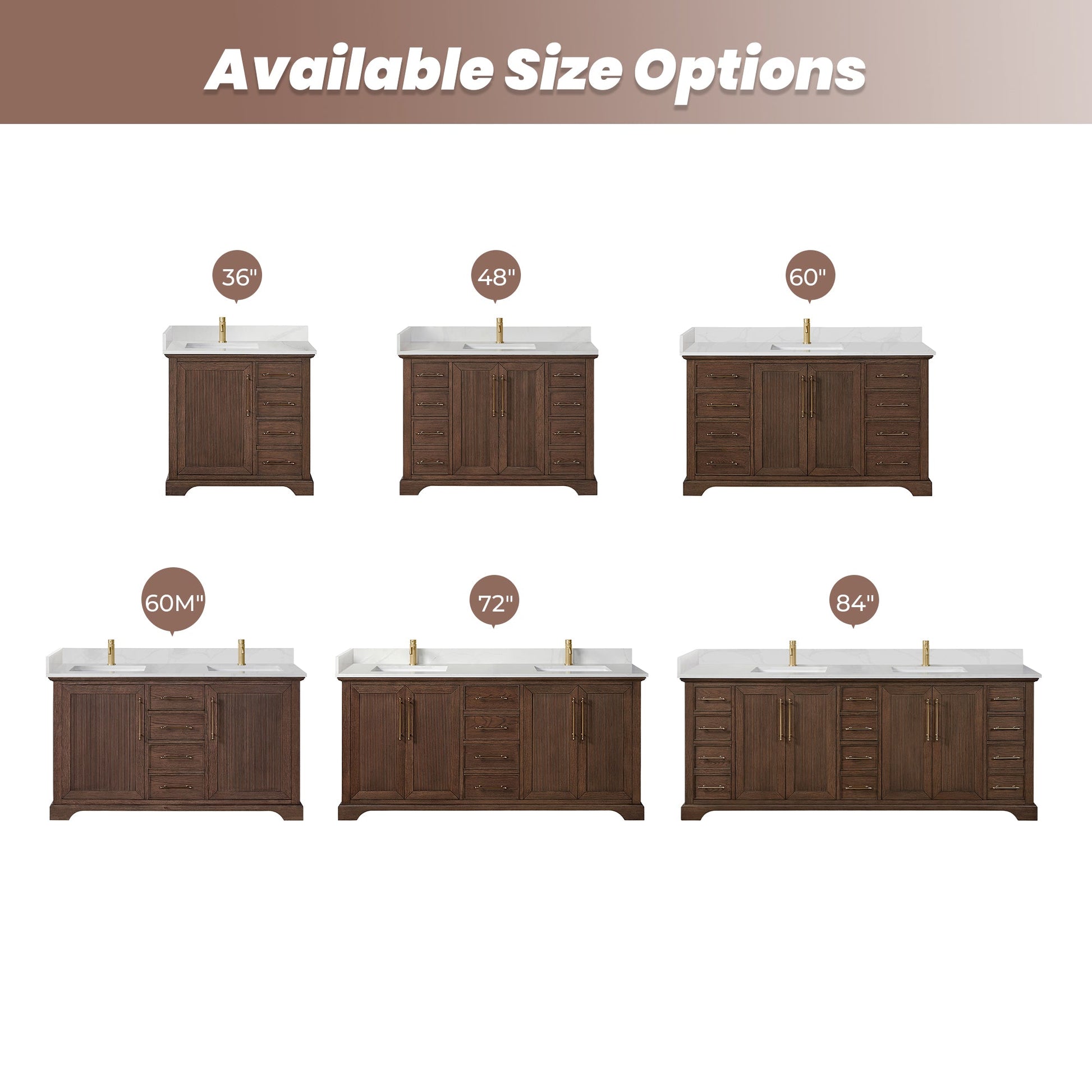 Tokyo 36" Freestanding Single Bath Vanity in Aged Dark Brown Oak with Silk White Quartz Stone Top