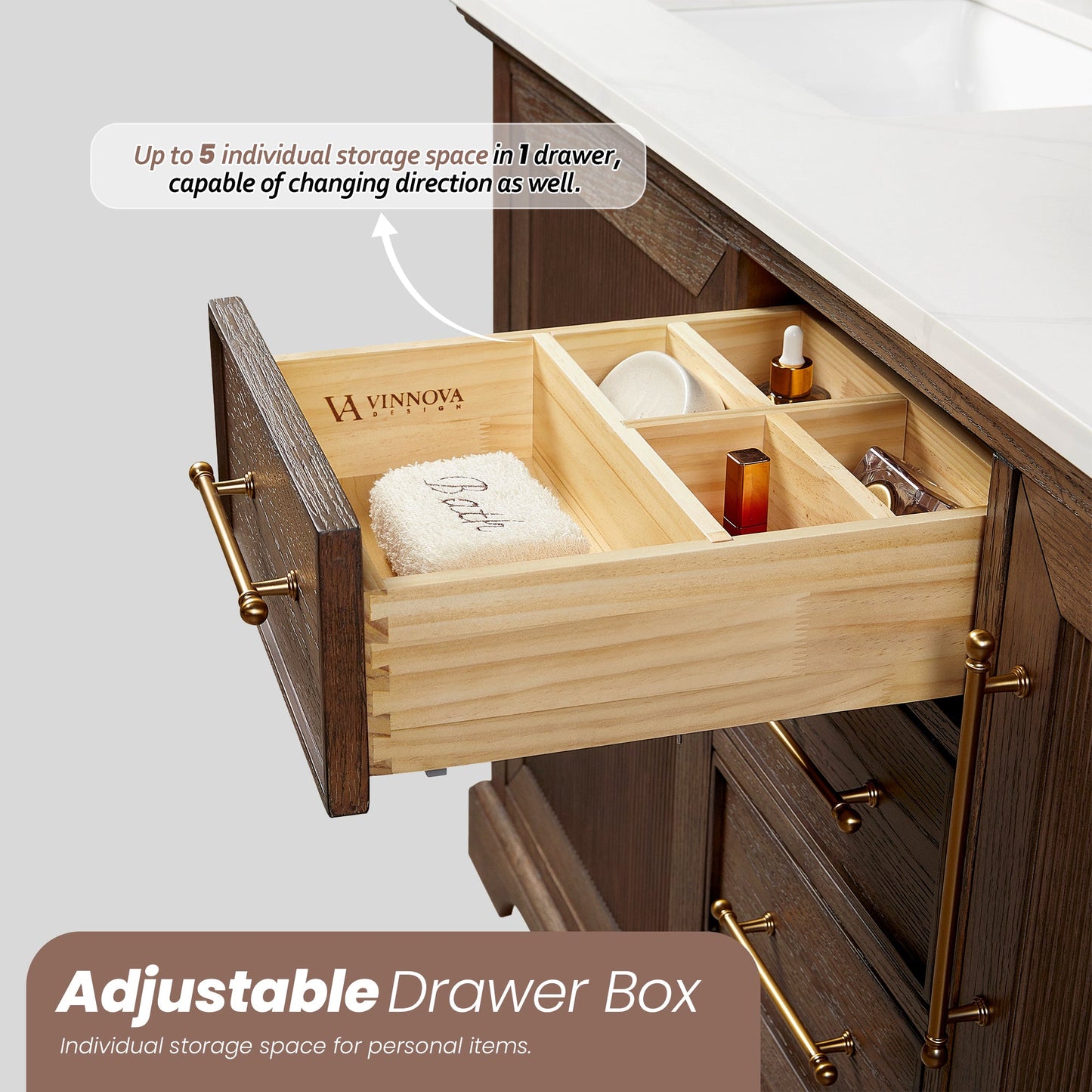 Tokyo 36" Freestanding Single Bath Vanity in Aged Dark Brown Oak with Silk White Quartz Stone Top
