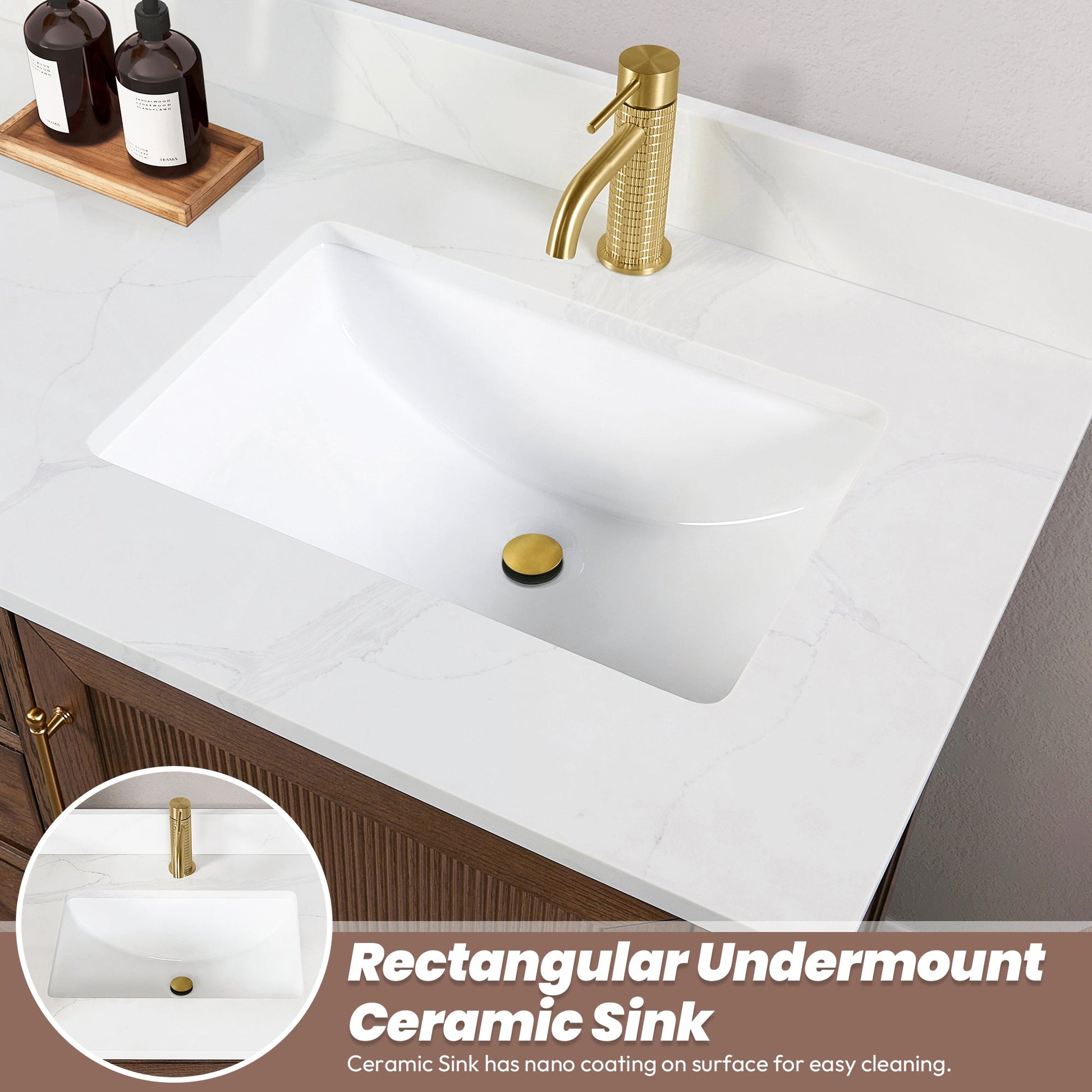 Tokyo 60M" Freestanding Double Bath Vanity in Aged Dark Brown Oak with Silk White Quartz Stone Top