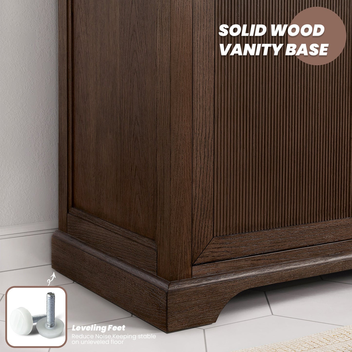 Tokyo 72" Freestanding Double Bath Vanity in Aged Dark Brown Oak with Silk White Quartz Stone Top