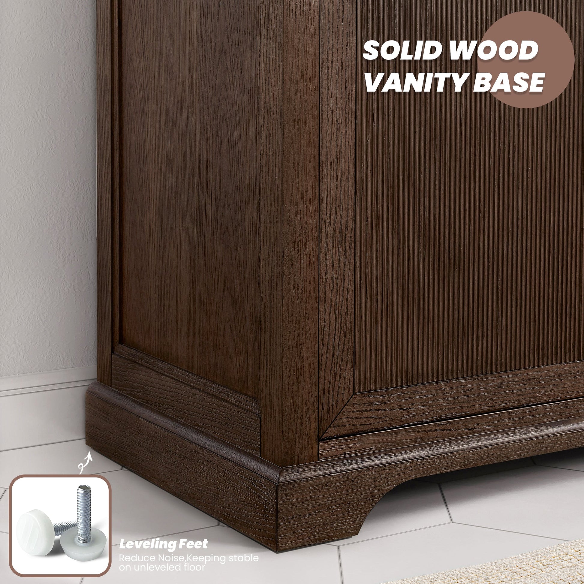 Tokyo 72" Freestanding Double Bath Vanity in Aged Dark Brown Oak with Silk White Quartz Stone Top