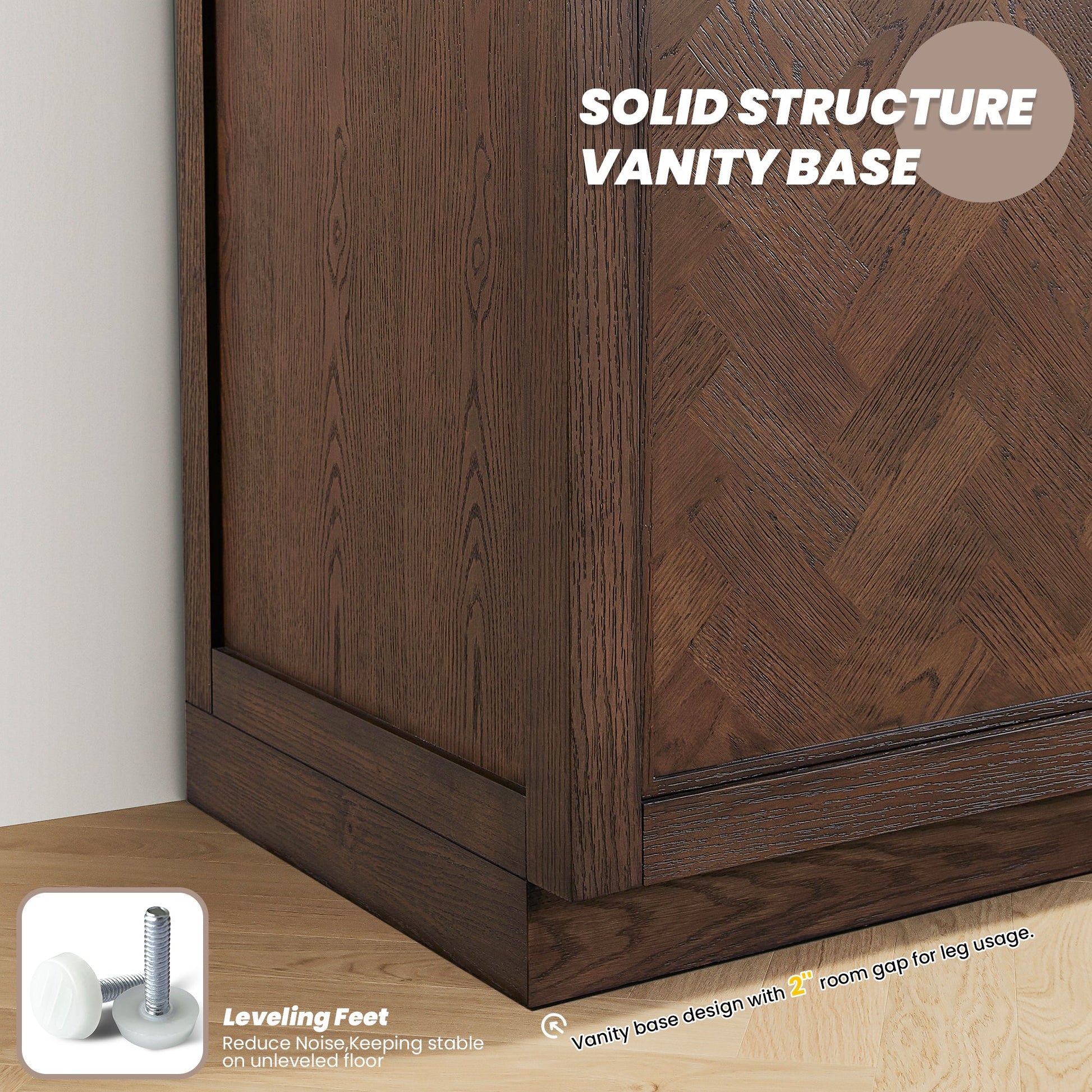 Jakarta 48" Freestanding Single Bath Vanity in Aged Dark Brown Oak with Silk White Quartz Stone Top