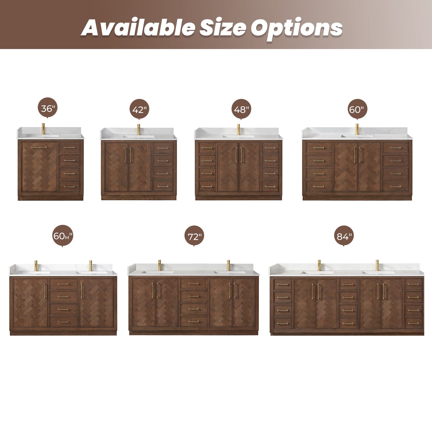 Jakarta 48" Freestanding Single Bath Vanity in Aged Dark Brown Oak with Silk White Quartz Stone Top