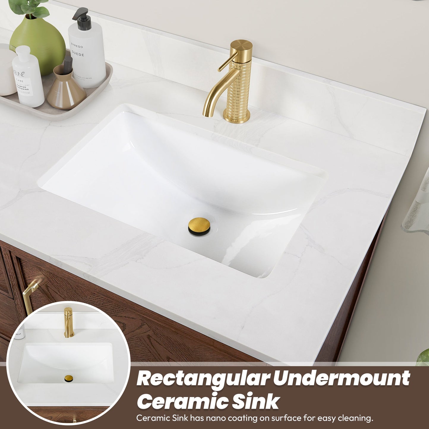 Jakarta 48" Freestanding Single Bath Vanity in Aged Dark Brown Oak with Silk White Quartz Stone Top