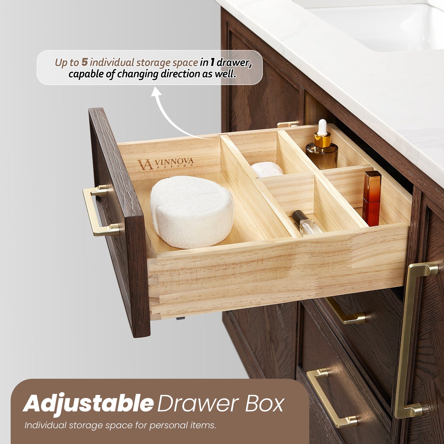 Jakarta 48" Freestanding Single Bath Vanity in Aged Dark Brown Oak with Silk White Quartz Stone Top