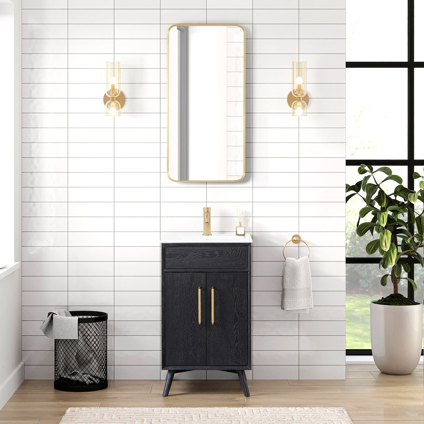 Delhi 20" Free-standing Single Bath Vanity in Fir Wood Black with Drop-In White Ceramic Basin Top