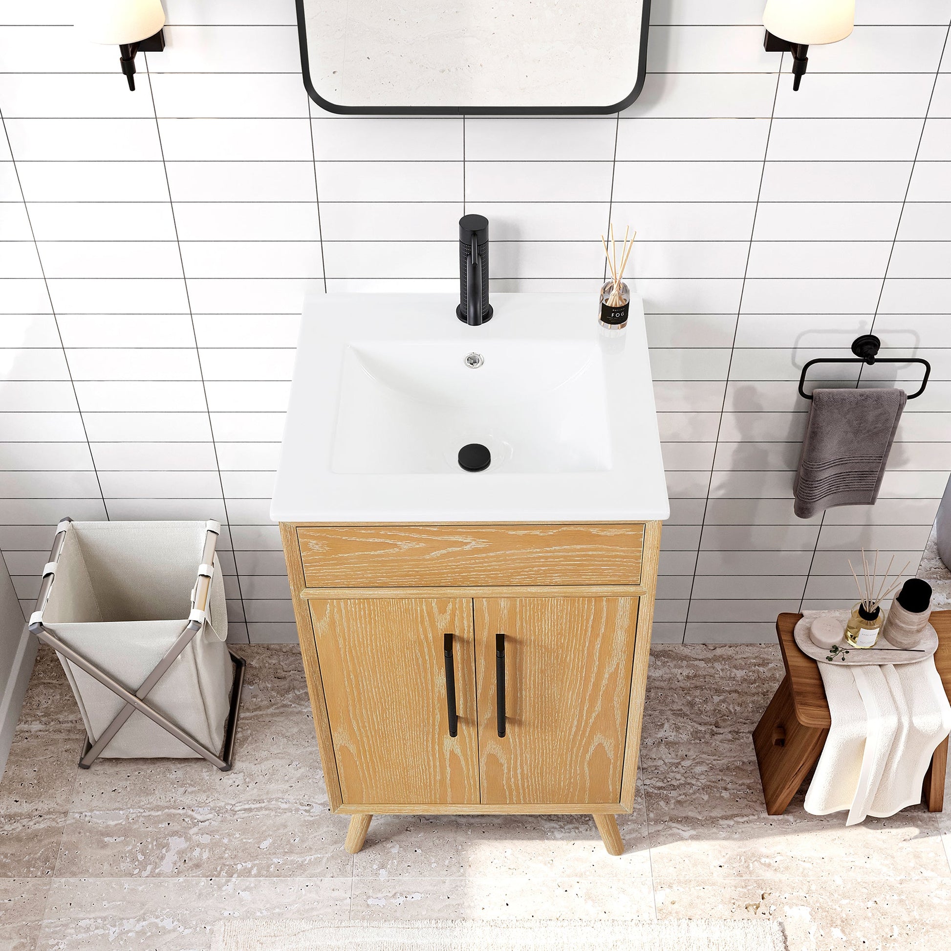 Delhi 20" Free-standing Single Bath Vanity in Washed Ash Grey with Drop-In White Ceramic Basin Top