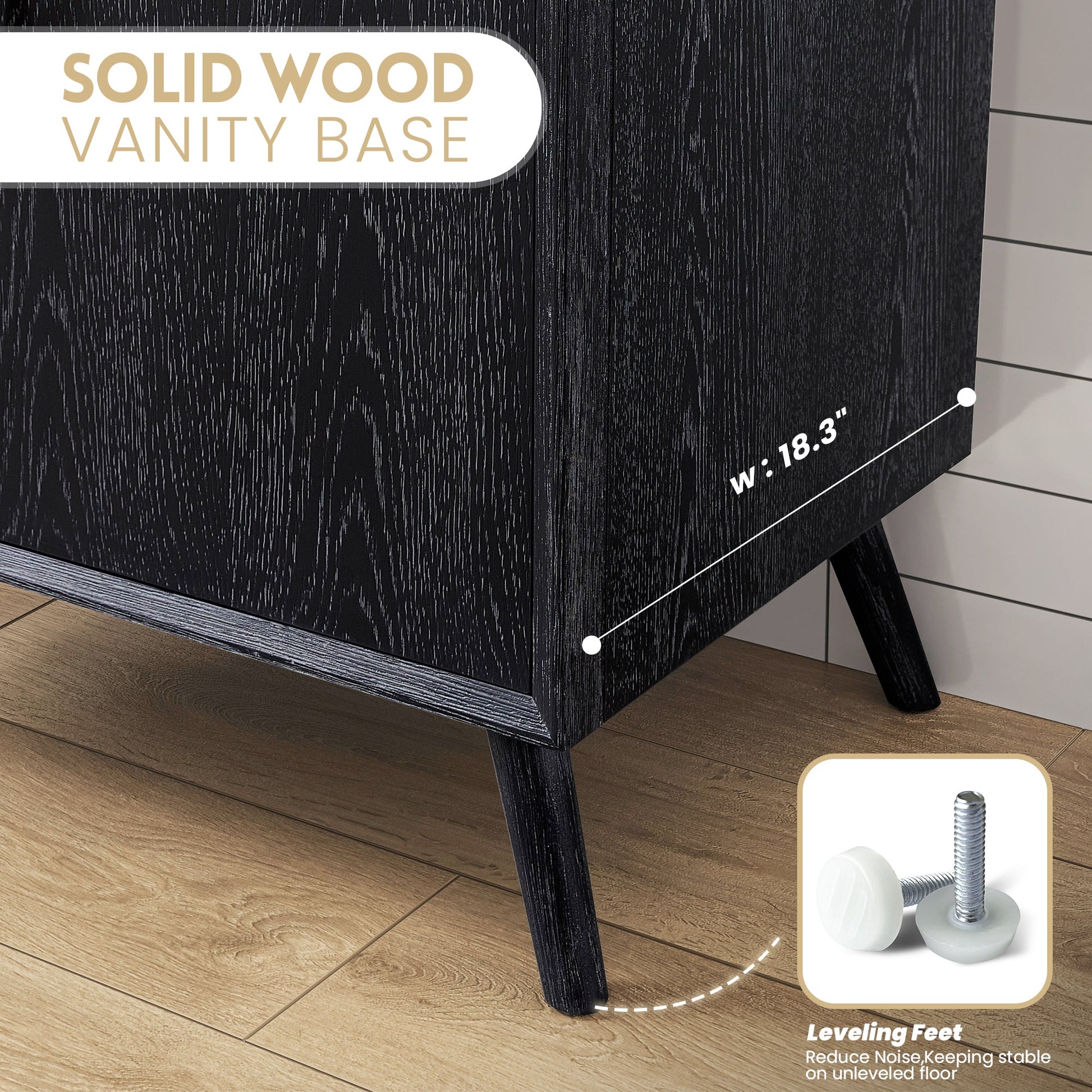 Delhi 24" Free-standing Single Bath Vanity in Fir Wood Black with Drop-In White Ceramic Basin Top