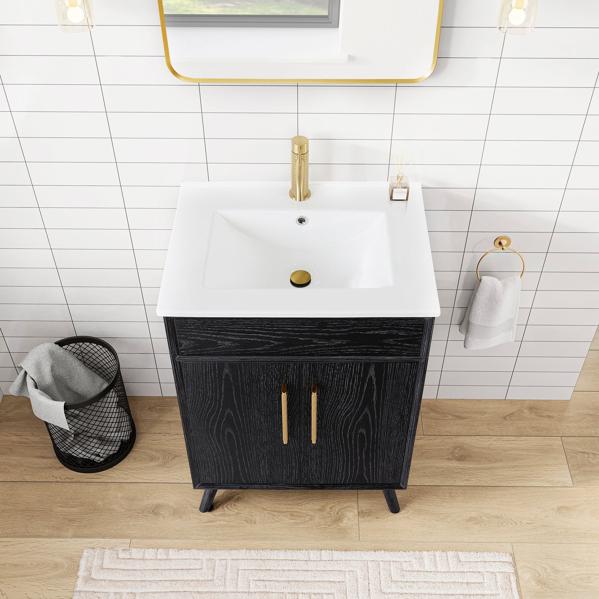 Delhi 24" Free-standing Single Bath Vanity in Fir Wood Black with Drop-In White Ceramic Basin Top