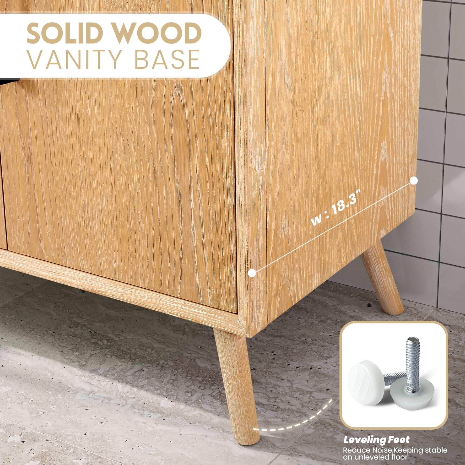 Delhi 24" Free-standing Single Bath Vanity in Washed Ash Grey with Drop-In White Ceramic Basin Top