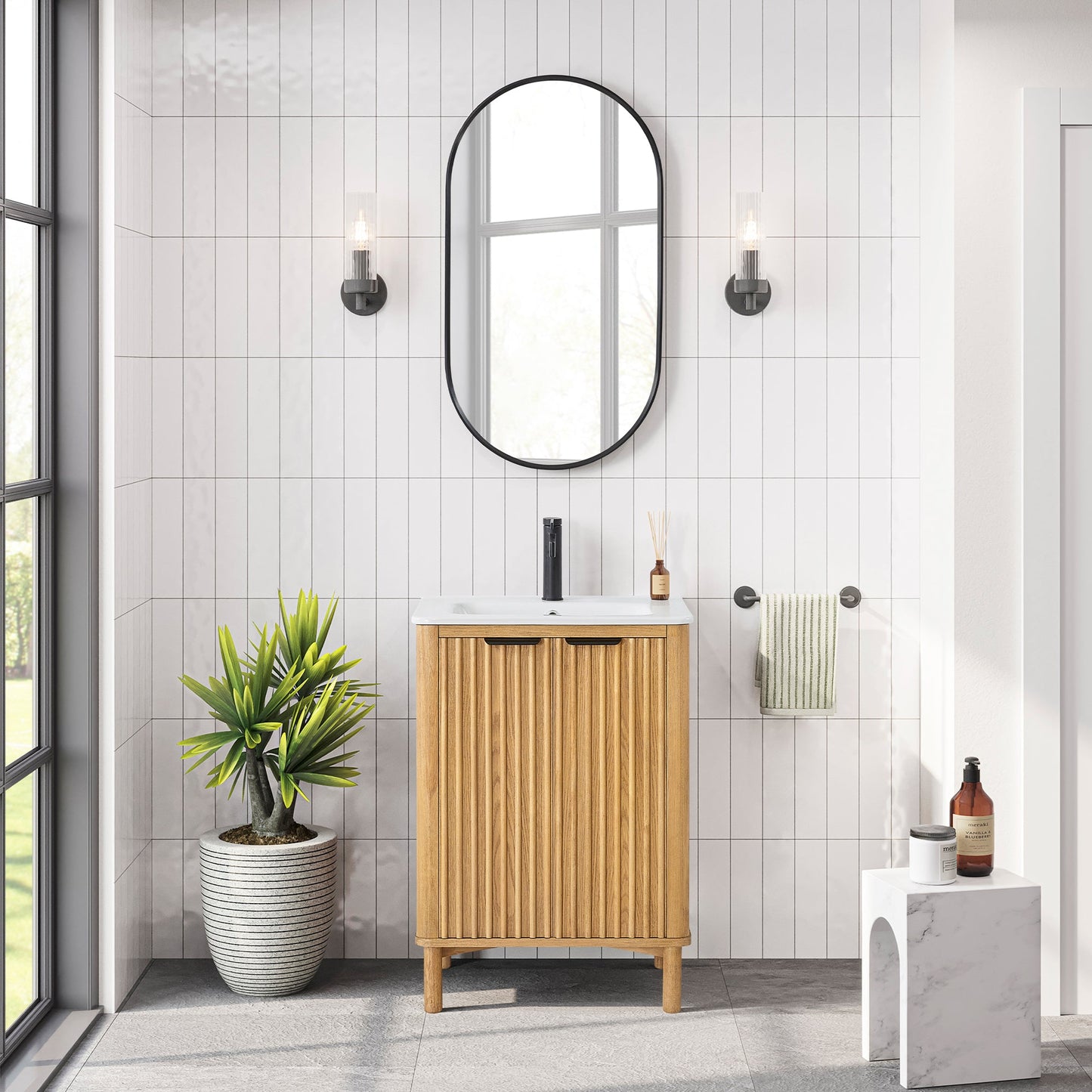 Mumbai 24" Free-standing Single Bath Vanity in Oak Weathering Light Brown with Drop-In White Ceramic Basin Top