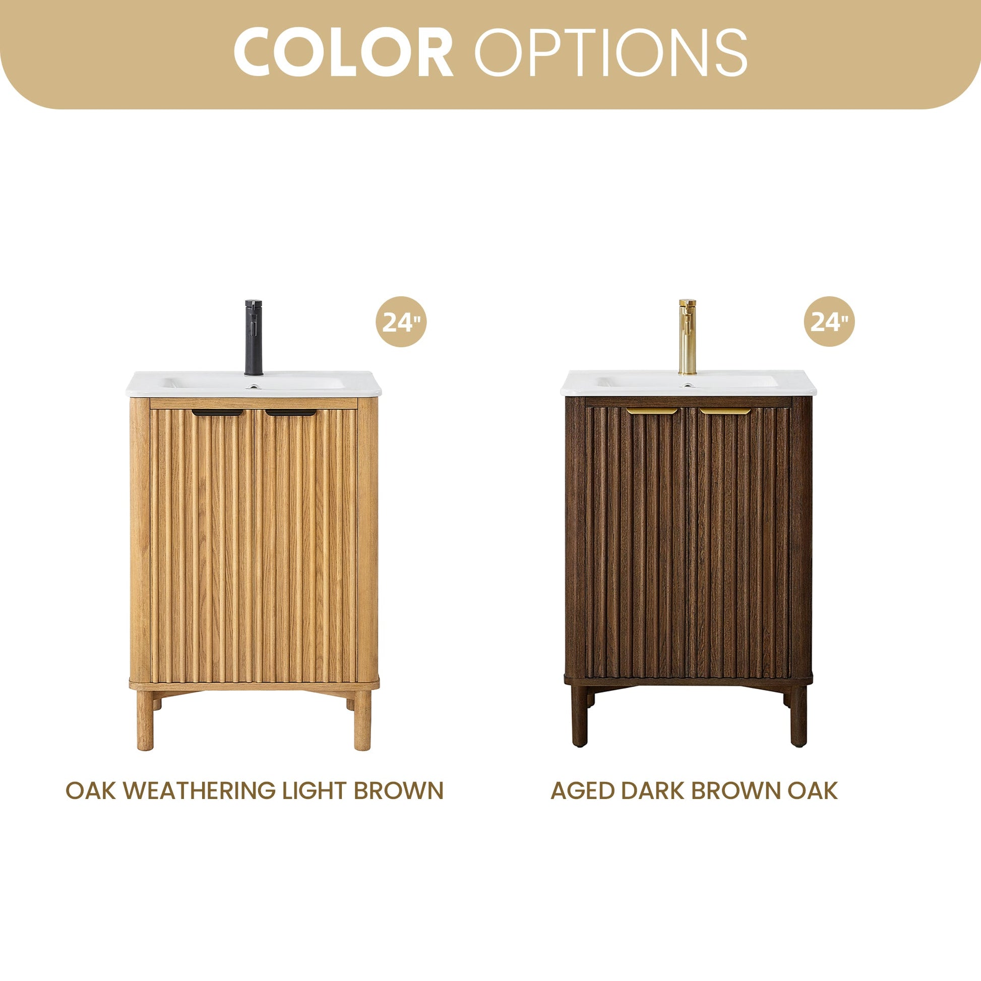 Mumbai 24" Free-standing Single Bath Vanity in Oak Weathering Light Brown with Drop-In White Ceramic Basin Top