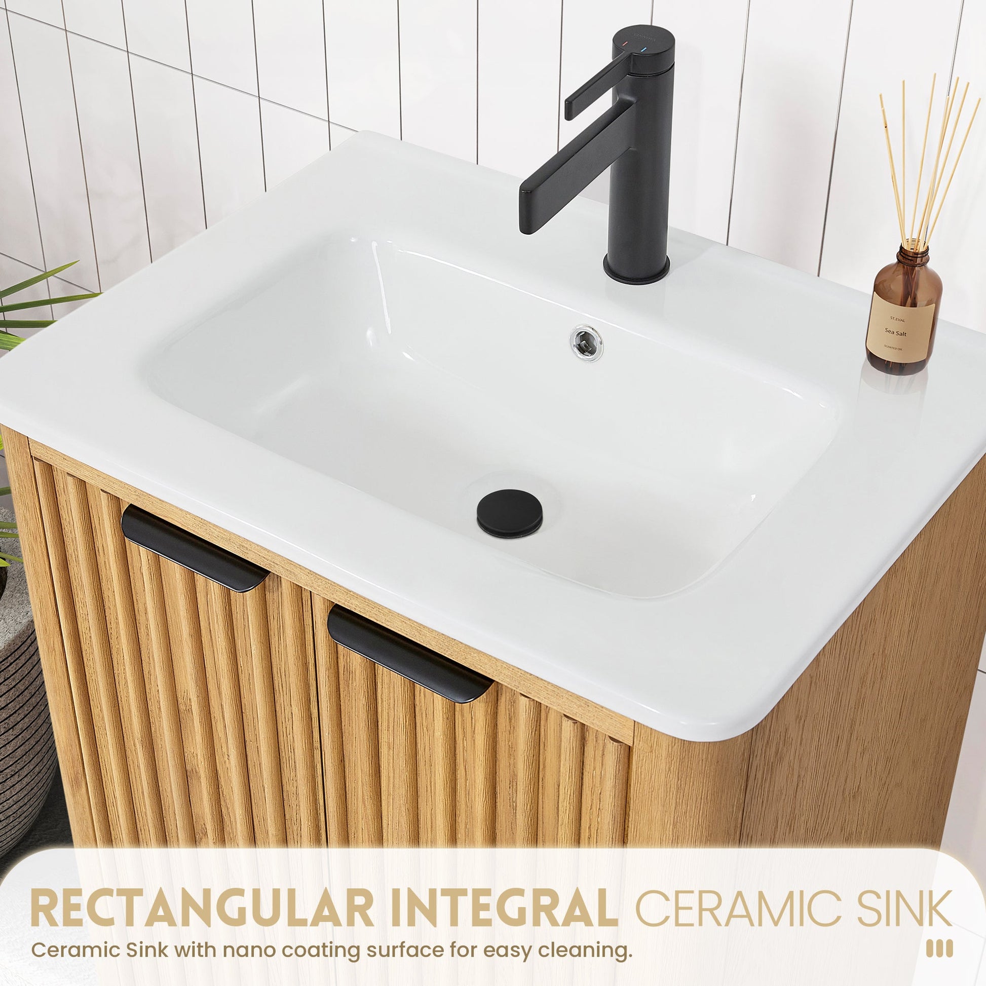 Mumbai 24" Free-standing Single Bath Vanity in Oak Weathering Light Brown with Drop-In White Ceramic Basin Top