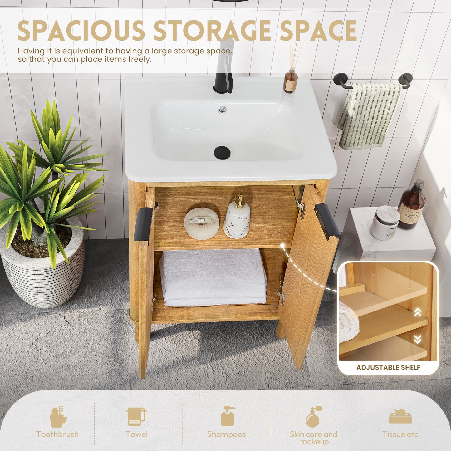 Mumbai 24" Free-standing Single Bath Vanity in Oak Weathering Light Brown with Drop-In White Ceramic Basin Top