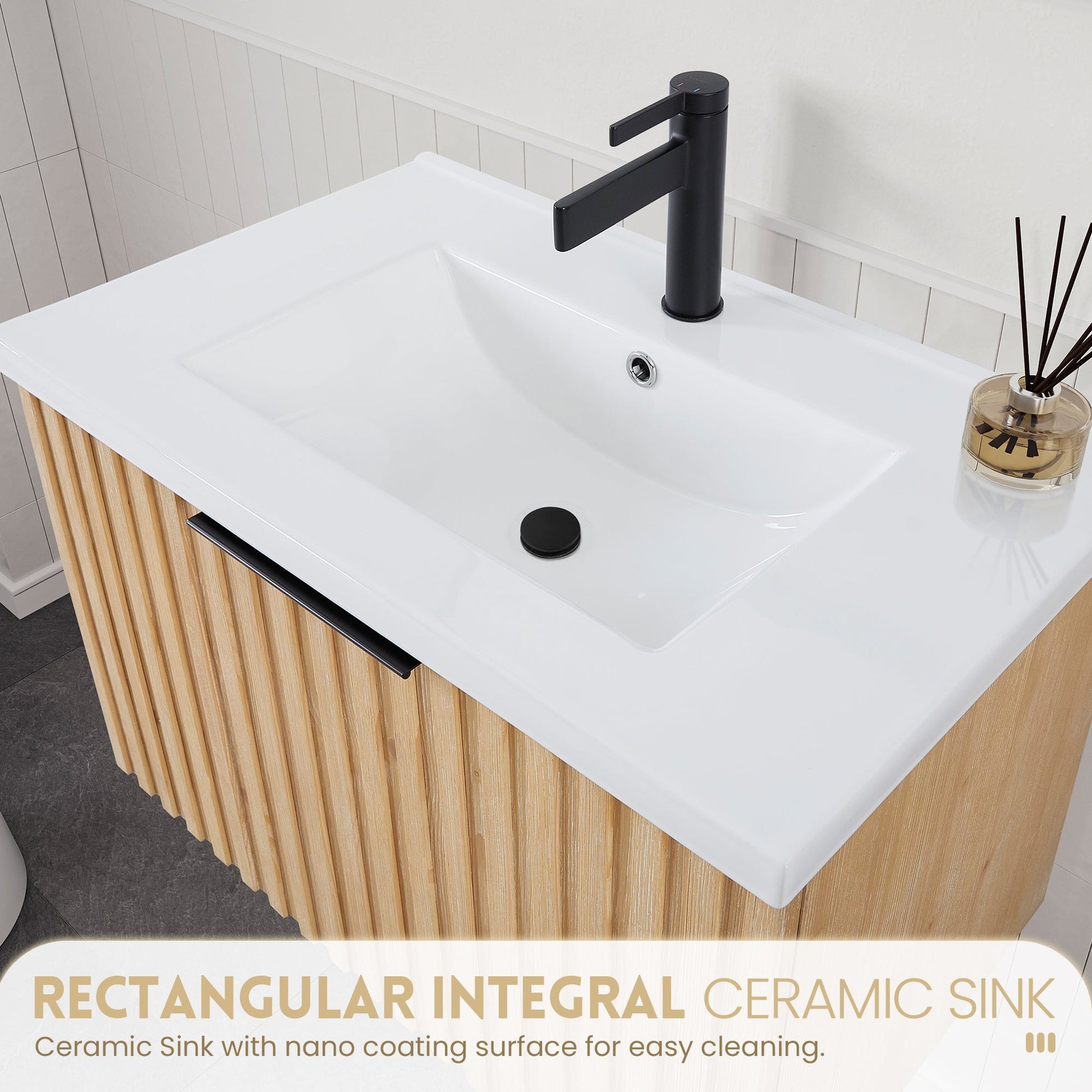 Manila Floating Single Bath Vanity in Washed Ash Grey with Drop-In White Ceramic Basin Top