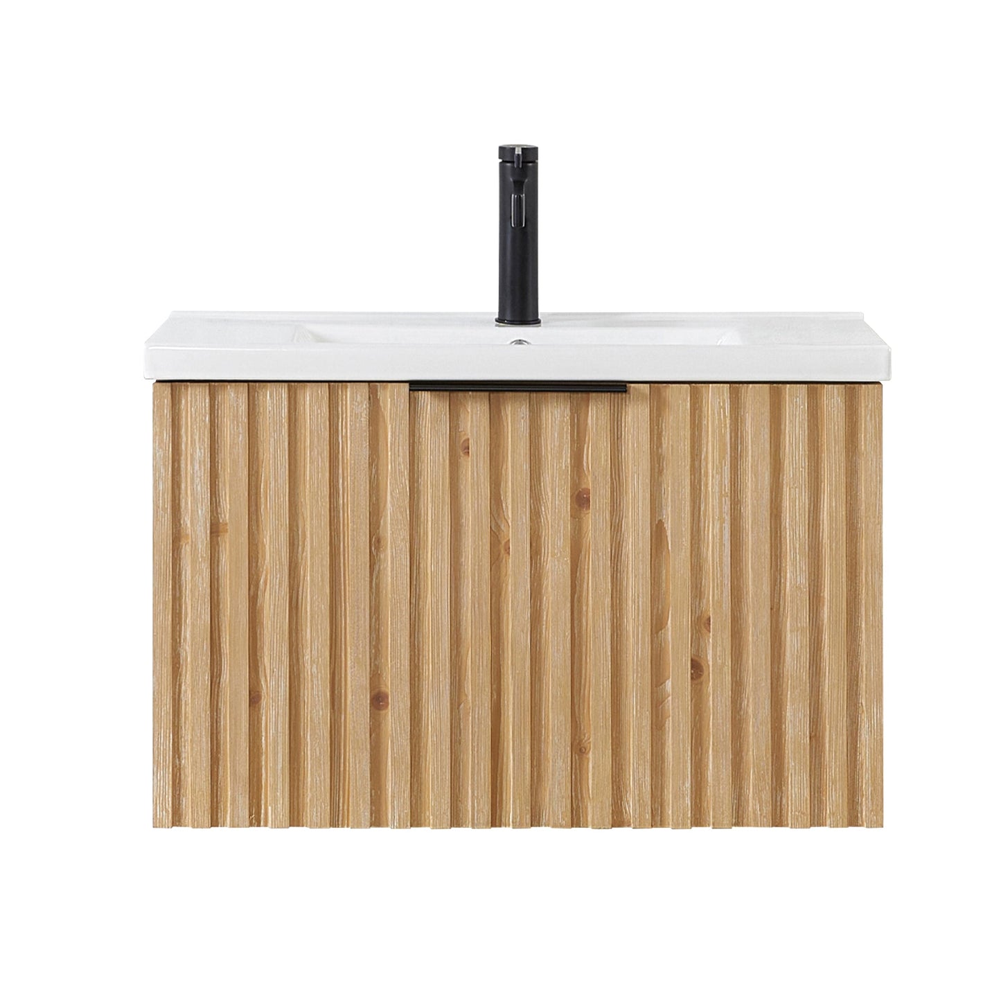Manila Floating Single Bath Vanity in Washed Ash Grey with Drop-In White Ceramic Basin Top