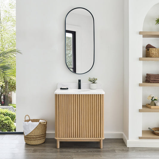 Seoul 30" Single Vanity in Washed Ash Grey with White Grain Composite Stone Top