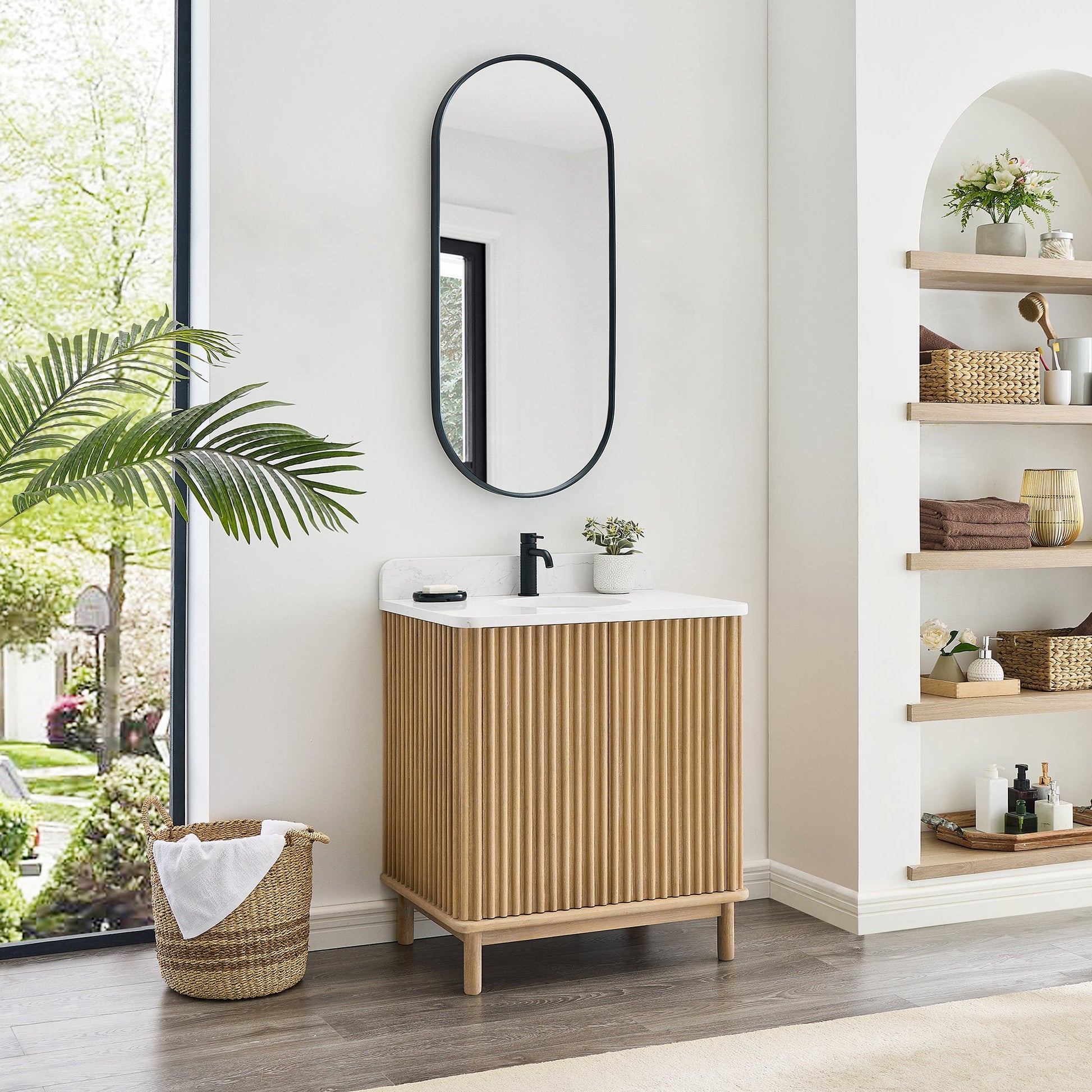 Seoul 30" Single Vanity in Washed Ash Grey with White Grain Composite Stone Top