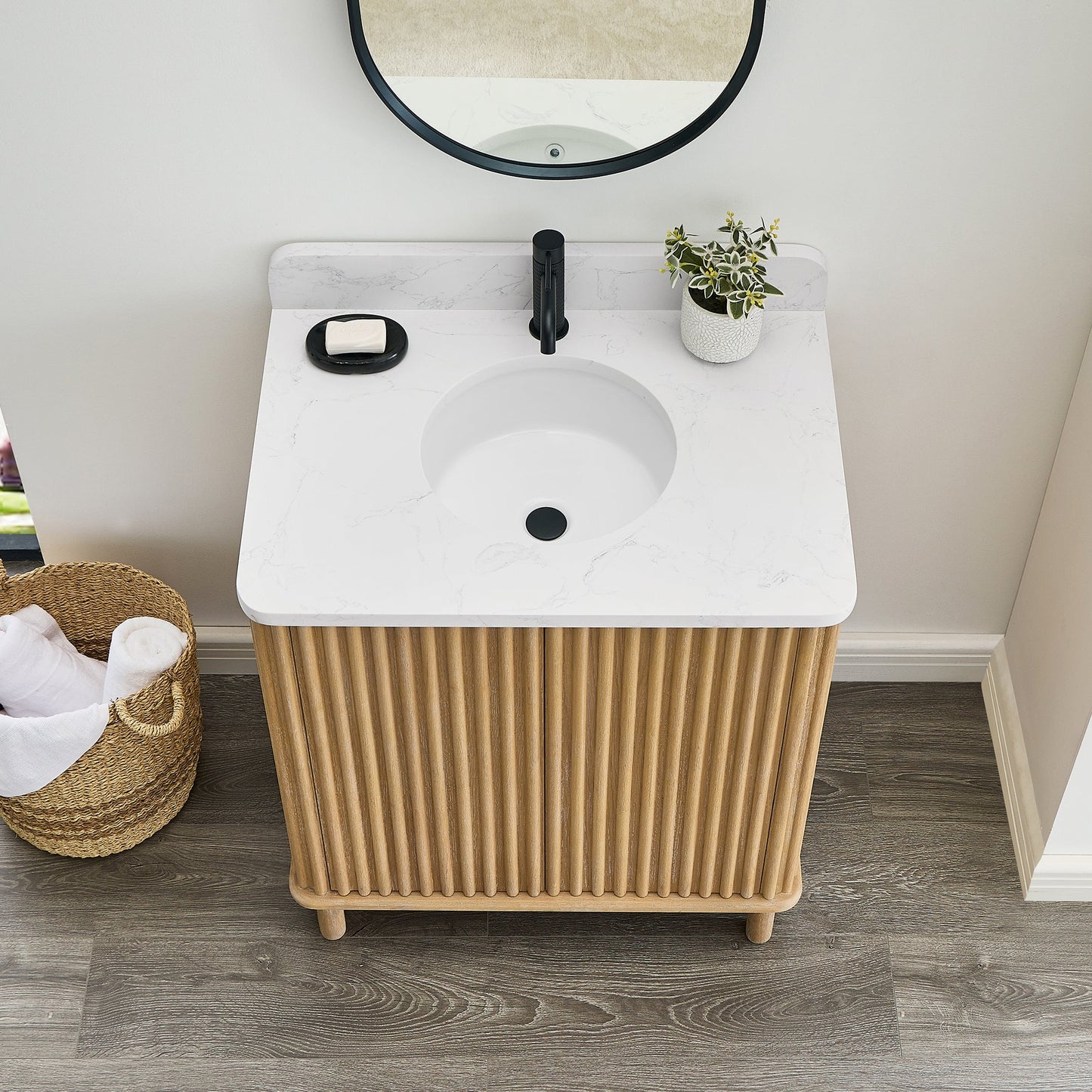 Seoul 30" Single Vanity in Washed Ash Grey with White Grain Composite Stone Top