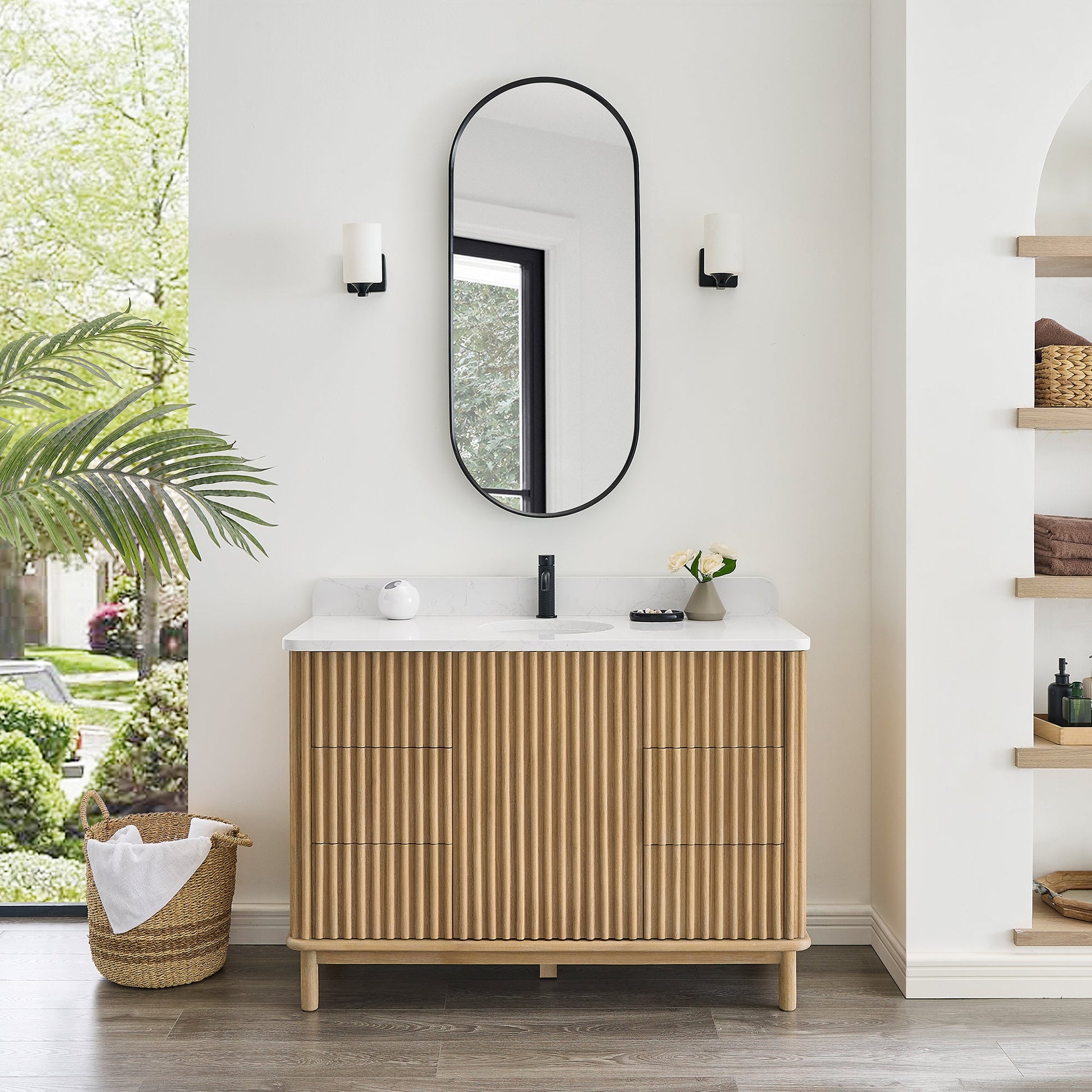 Seoul 48" Single Vanity in Washed Ash Grey with White Grain Composite Stone Top