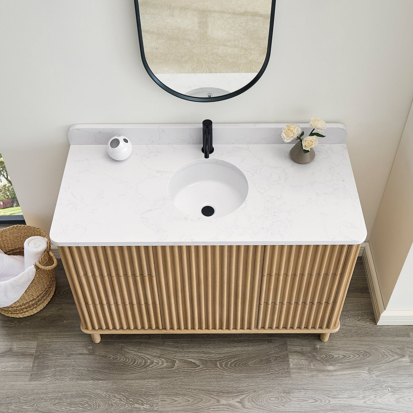 Seoul 48" Single Vanity in Washed Ash Grey with White Grain Composite Stone Top