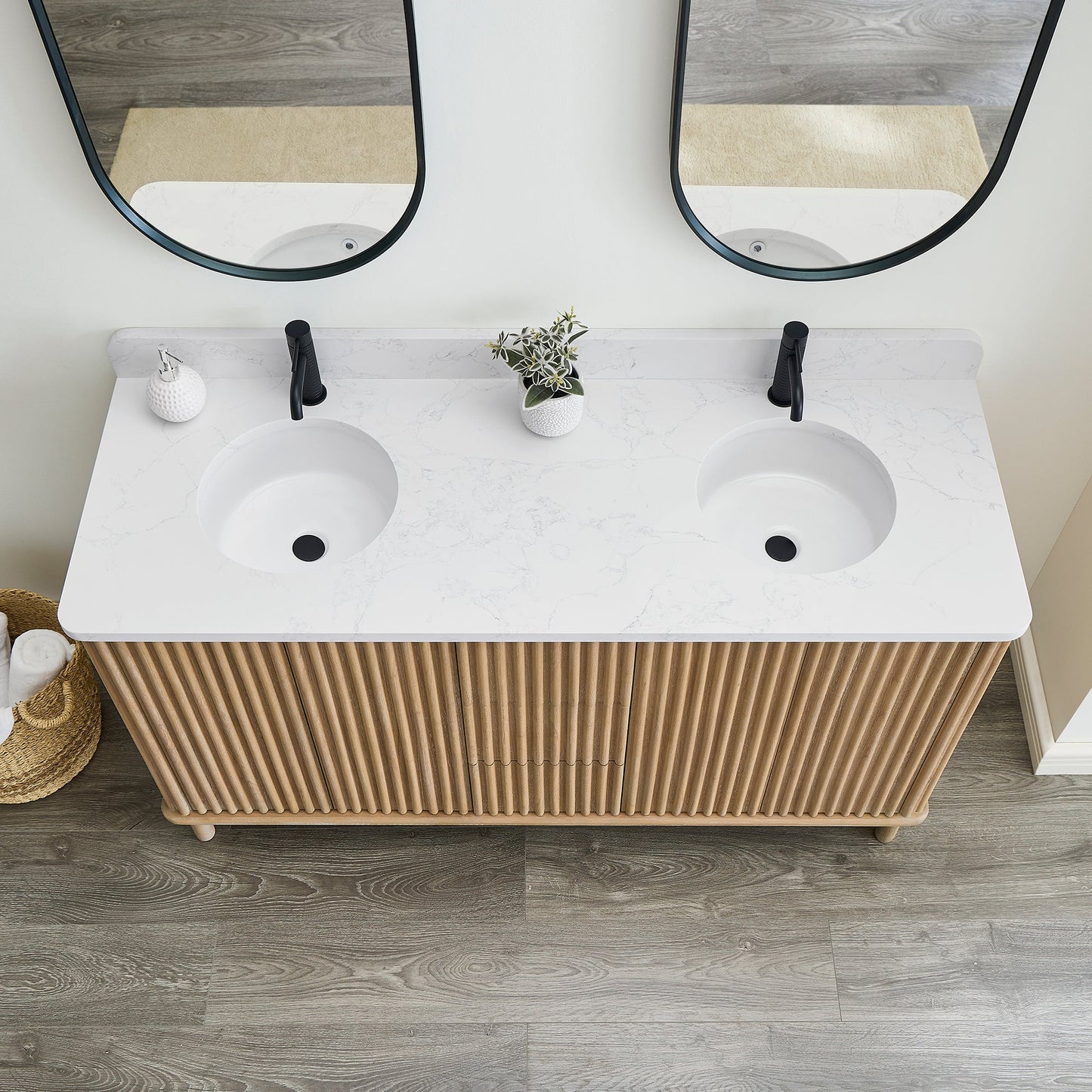 Seoul 60M" Double Vanity in Washed Ash Grey with White Grain Composite Stone Top