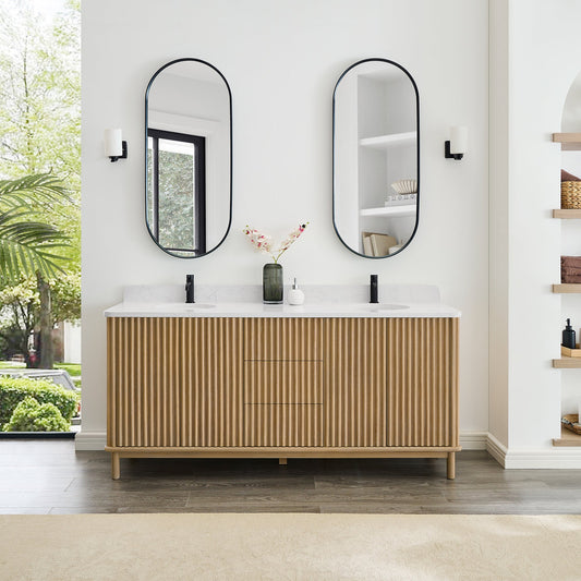 Seoul 72" Double Vanity in Washed Ash Grey with White Grain Composite Stone Top