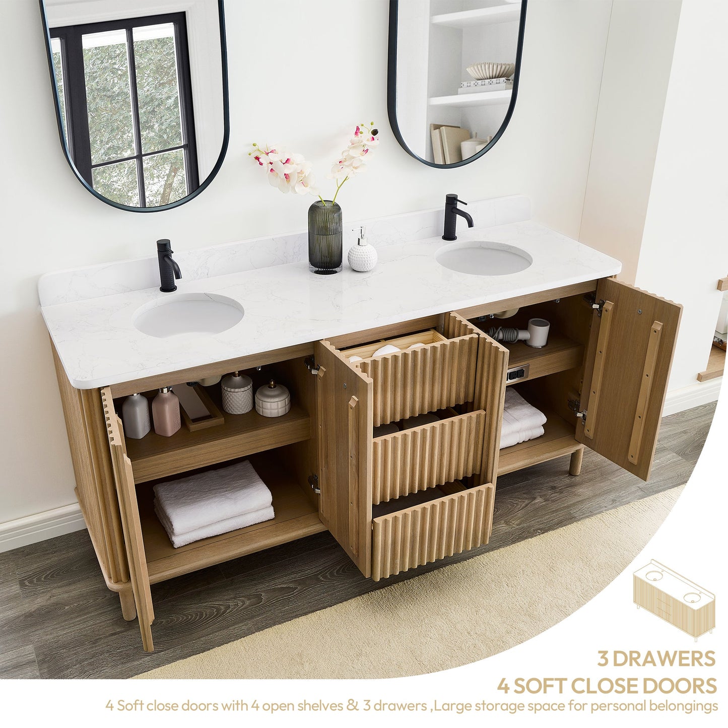 Seoul Bath Vanity with Grain Composite Stone Top