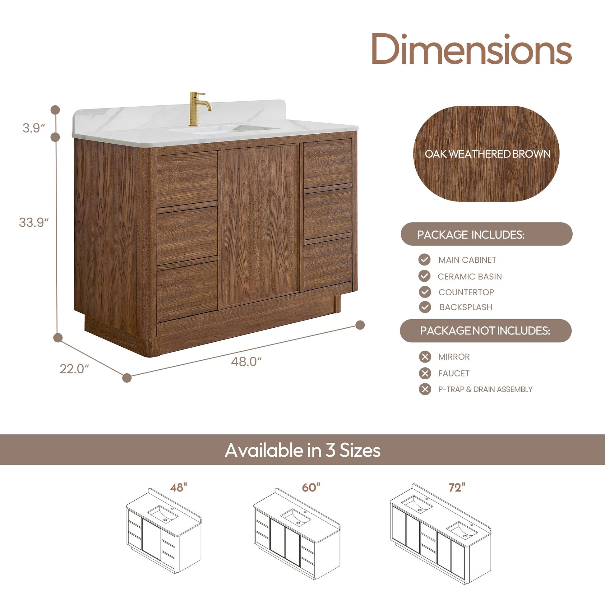 Cairo 48" Floating Single Bath Vanity in Washed Ash Grey with Fish Maw White Quartz Stone Top