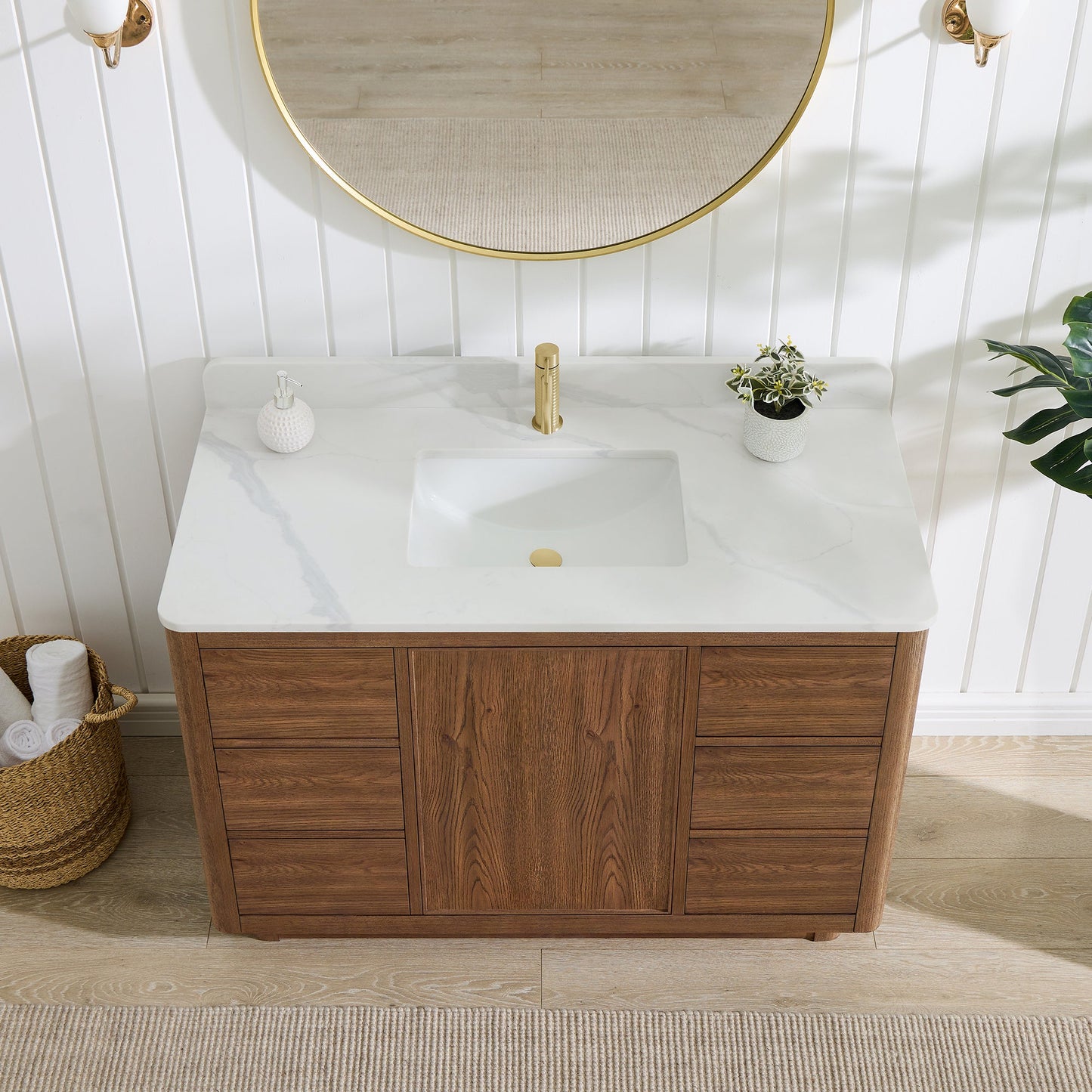 Cairo 48" Floating Single Bath Vanity in Washed Ash Grey with Fish Maw White Quartz Stone Top