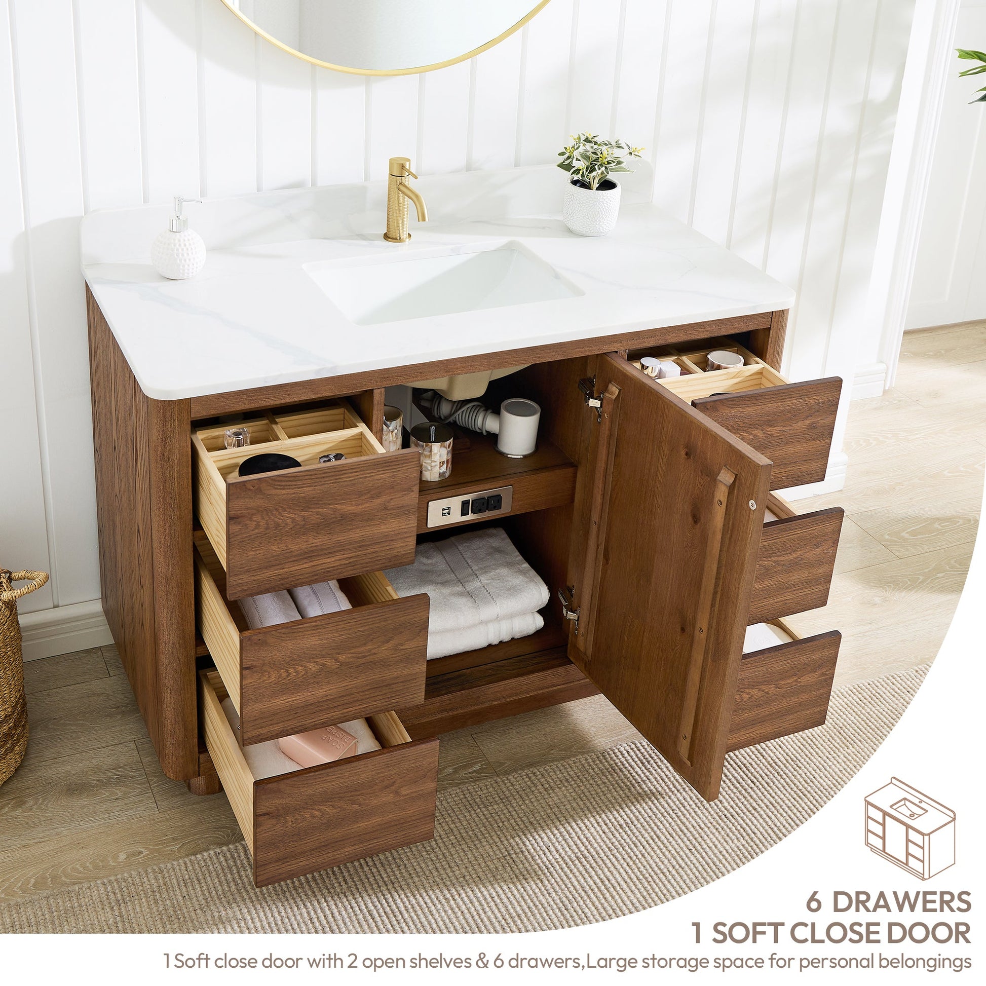 Cairo 48" Floating Single Bath Vanity in Washed Ash Grey with Fish Maw White Quartz Stone Top