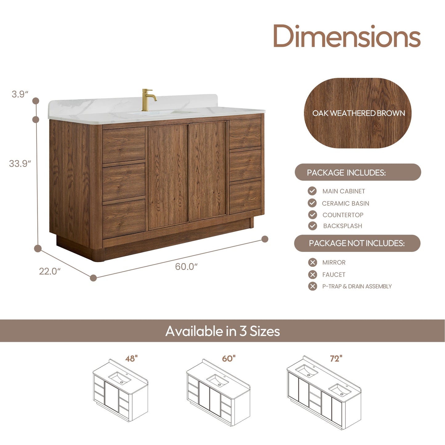 Cairo 60" Floating Single Bath Vanity in Washed Ash Grey with Fish Maw White Quartz Stone Top