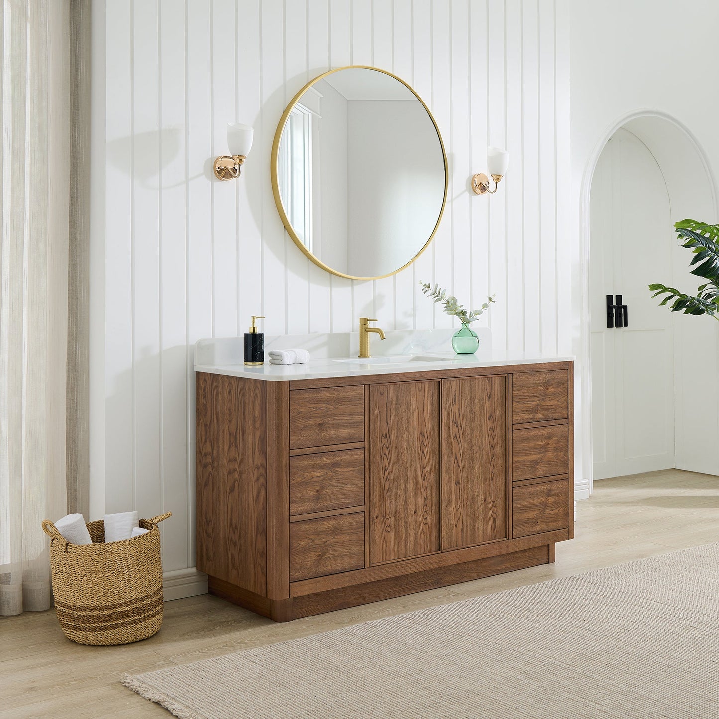Cairo 60" Floating Single Bath Vanity in Washed Ash Grey with Fish Maw White Quartz Stone Top