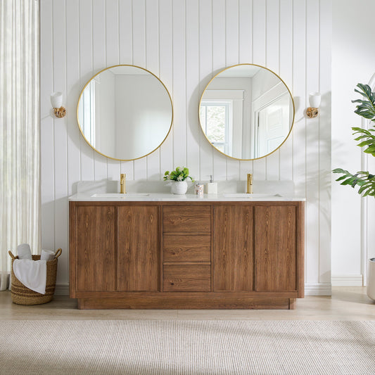 Cairo 72" Floating Double  Bath Vanity in Washed Ash Grey with Fish Maw White Quartz Stone Top