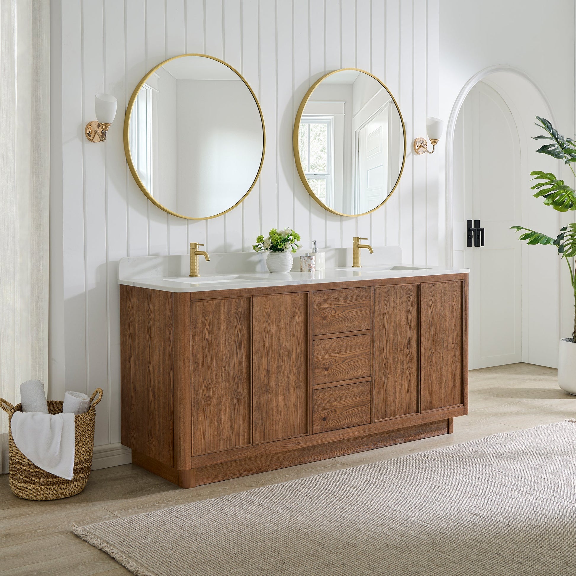 Cairo 72" Floating Double  Bath Vanity in Washed Ash Grey with Fish Maw White Quartz Stone Top
