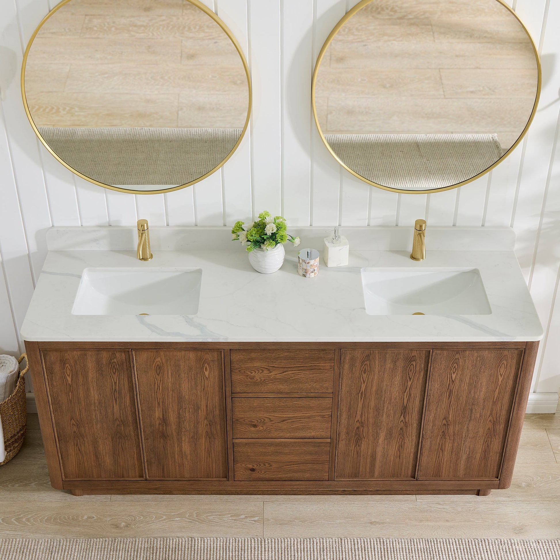 Cairo 72" Floating Double  Bath Vanity in Washed Ash Grey with Fish Maw White Quartz Stone Top